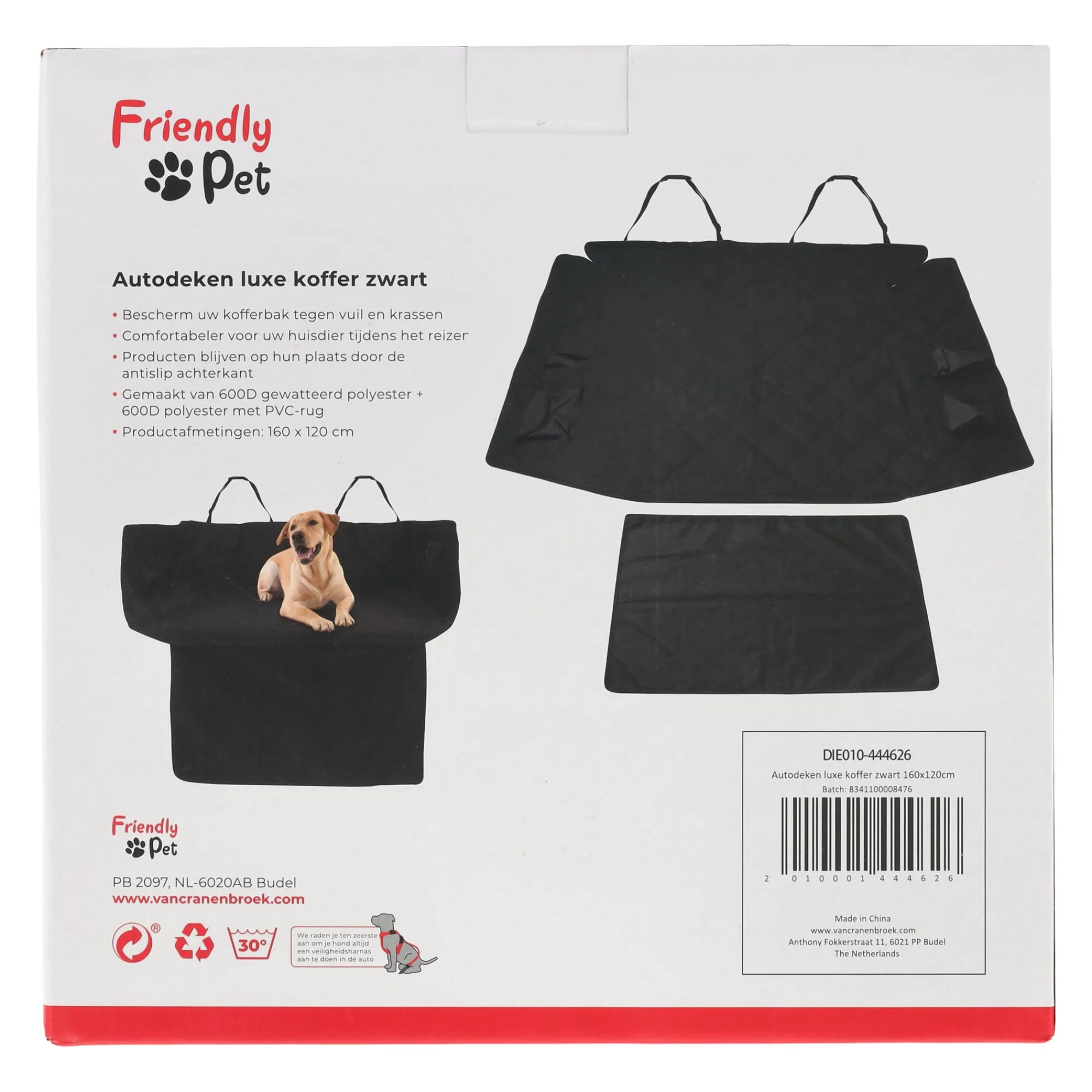Friendly Pet Reizen Hond>Autodeken luxe koffer zwart 160x120cm