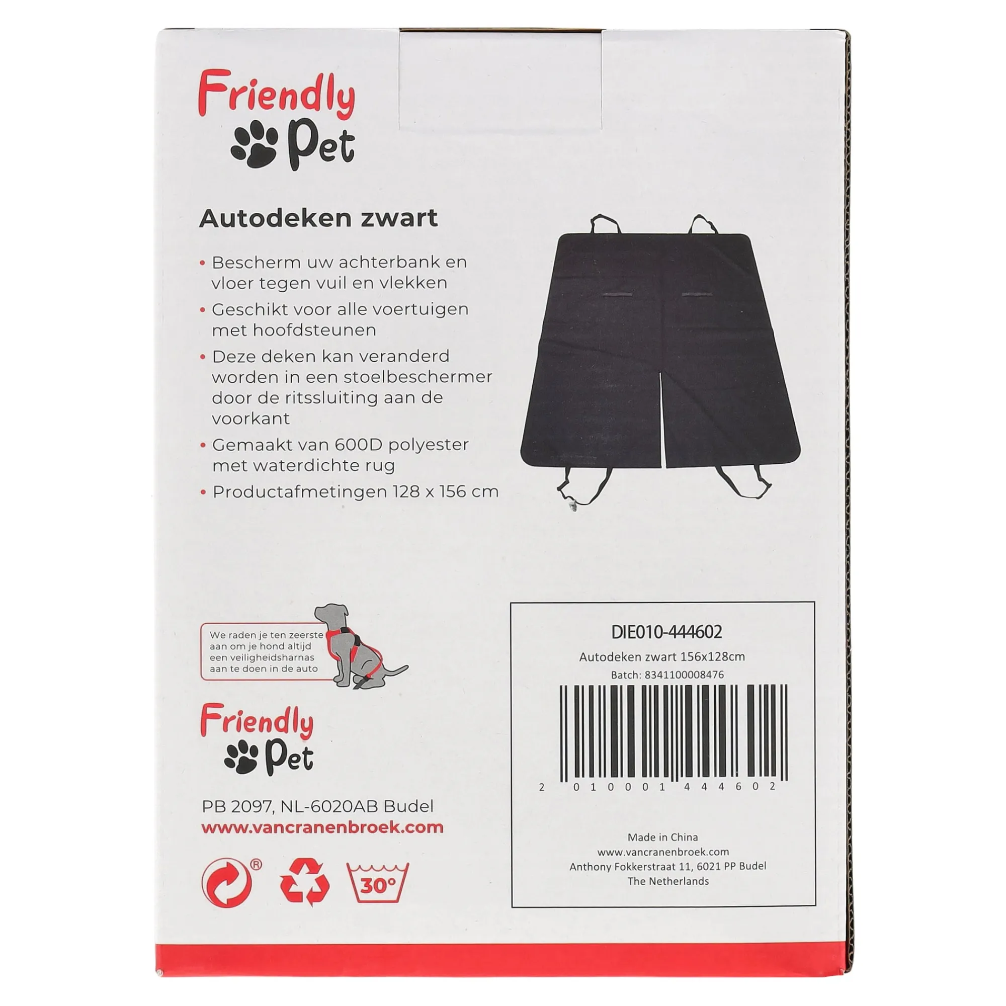 Friendly Pet Reizen Hond>Autodeken zwart 156 x 128 cm
