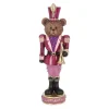 Kerstdecoratie>Beeld beer trompet roze 33 cm