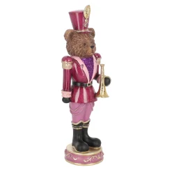 Kerstdecoratie>Beeld beer trompet roze 33 cm