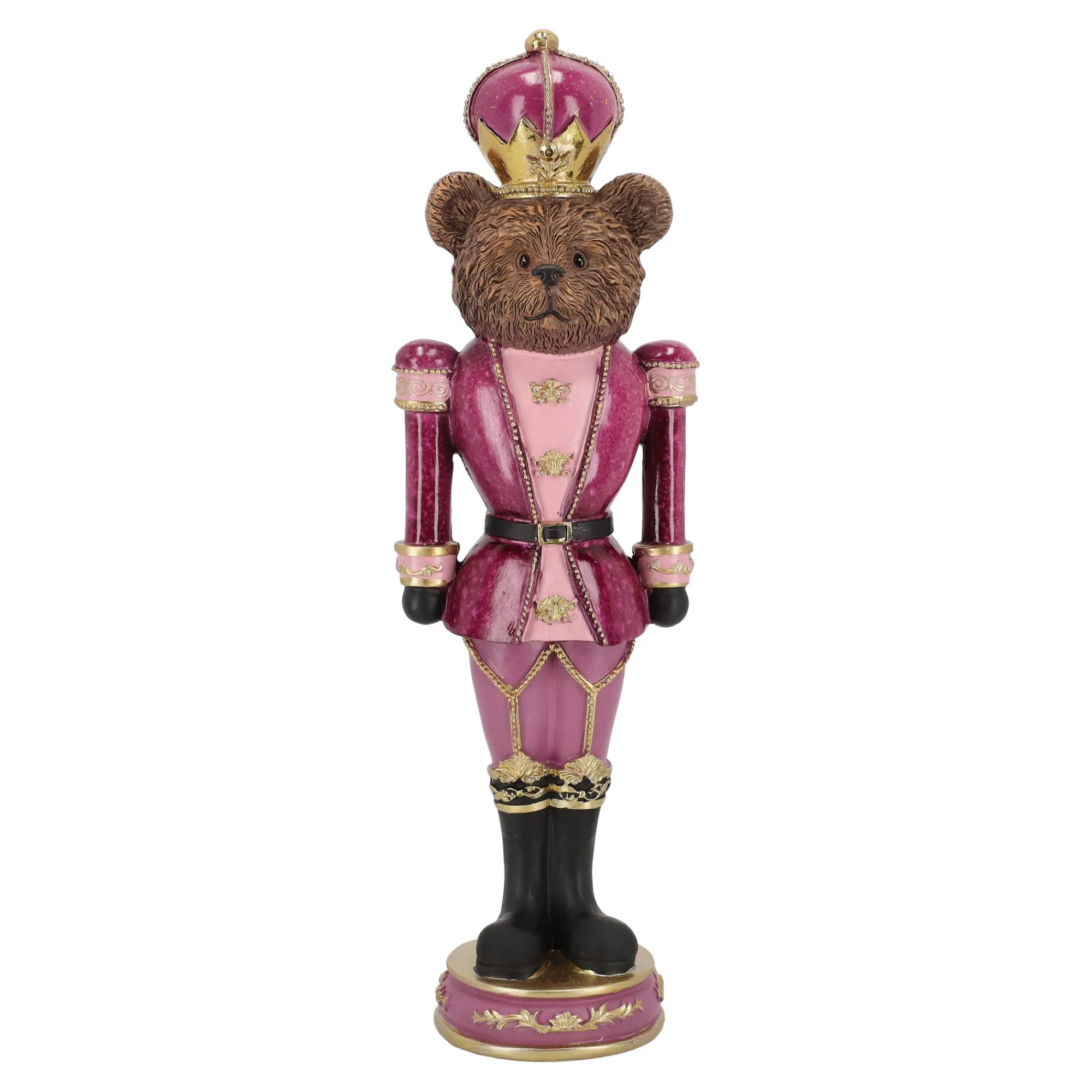 Kerstdecoratie>Beeld beer trompet roze 39cm