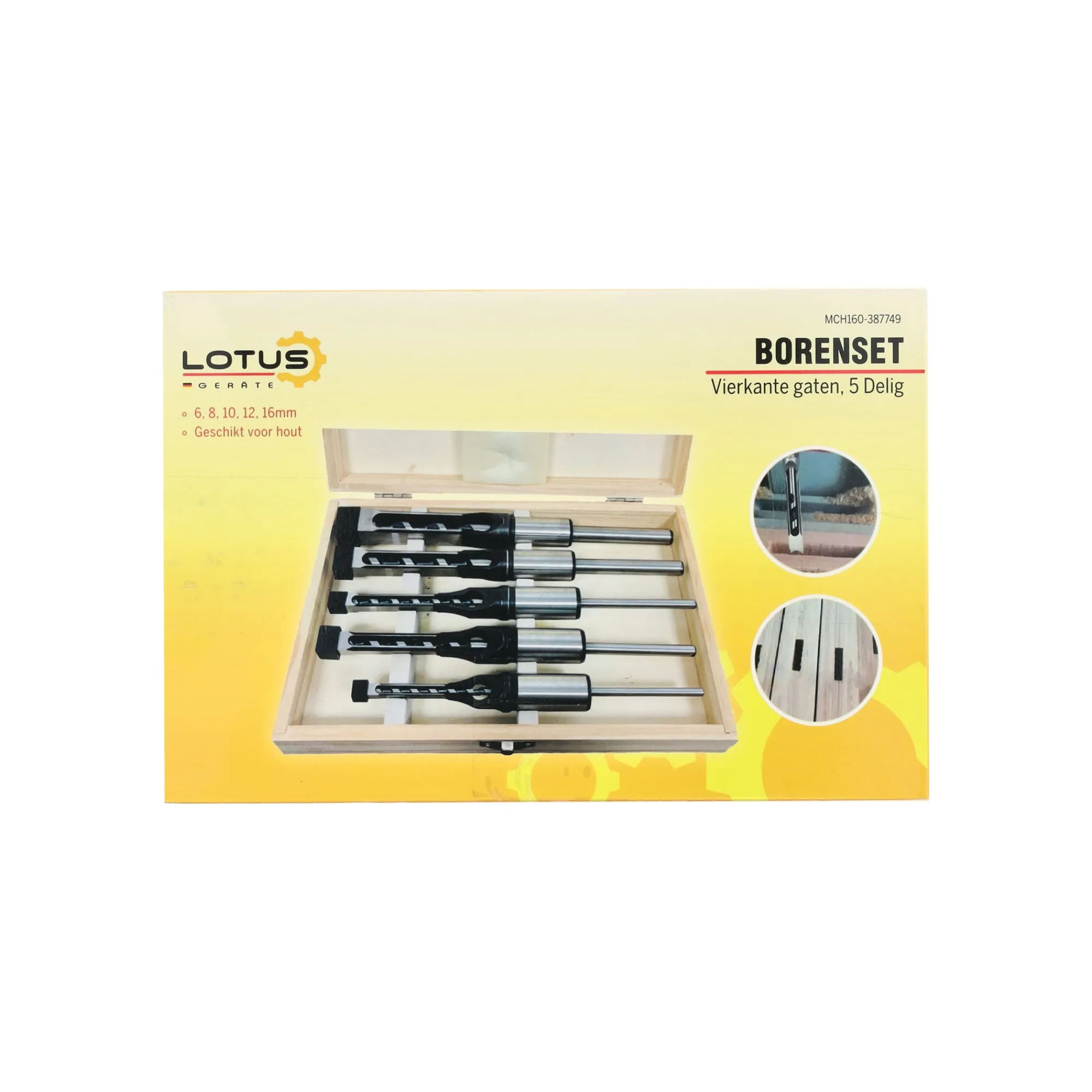 Lotus Toebehoren Elektrisch Gereedschap>Borenset vierkante gaten 5-delig met koffer