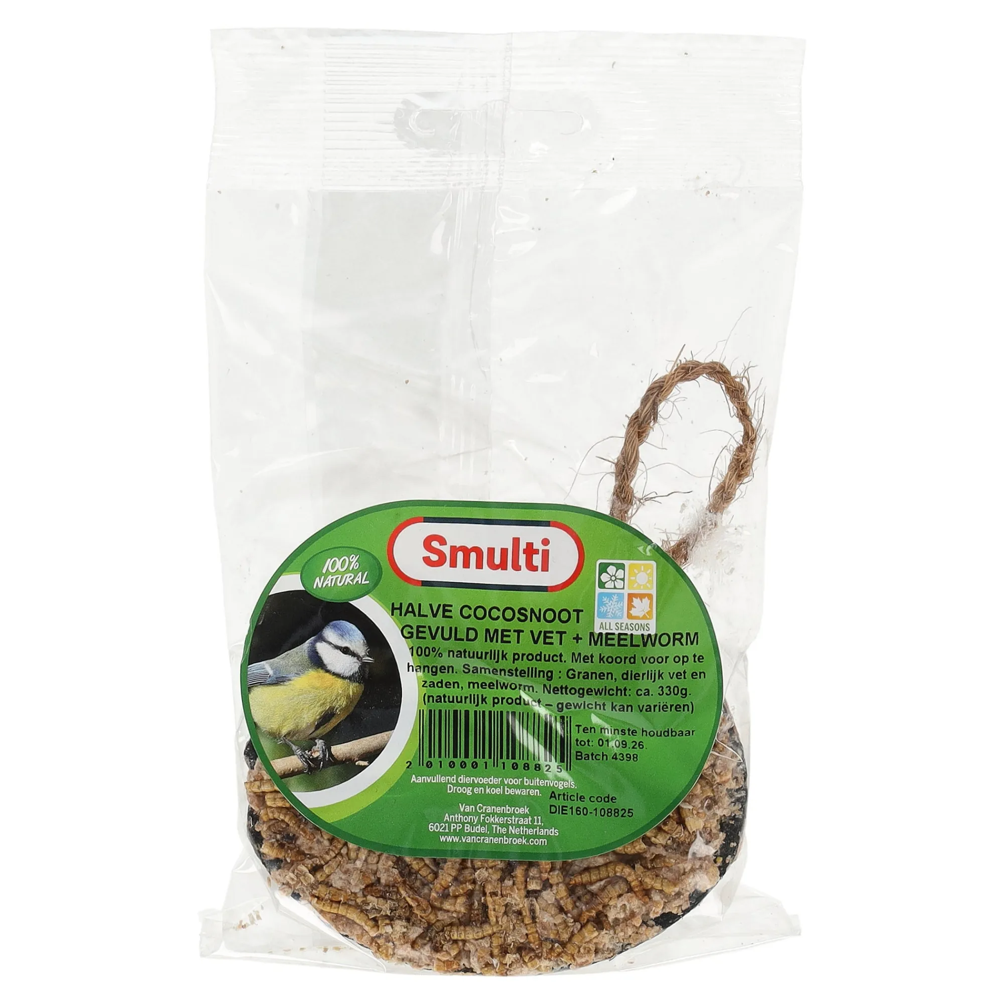 Smulti Vogelsnacks>Cocosnoot half vet met meelworm