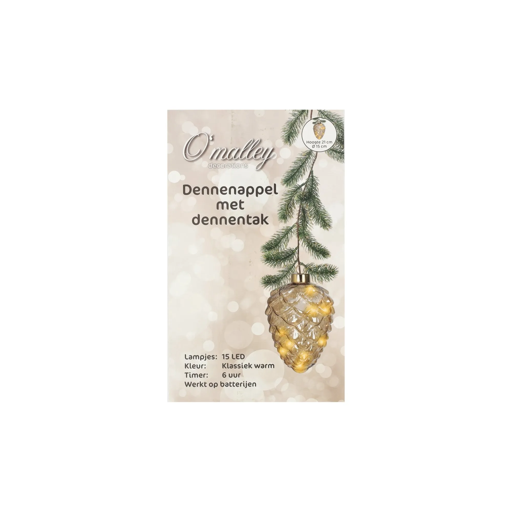 O'malley Kerstdecoratie>Dennenappel met dennentak 15 LED