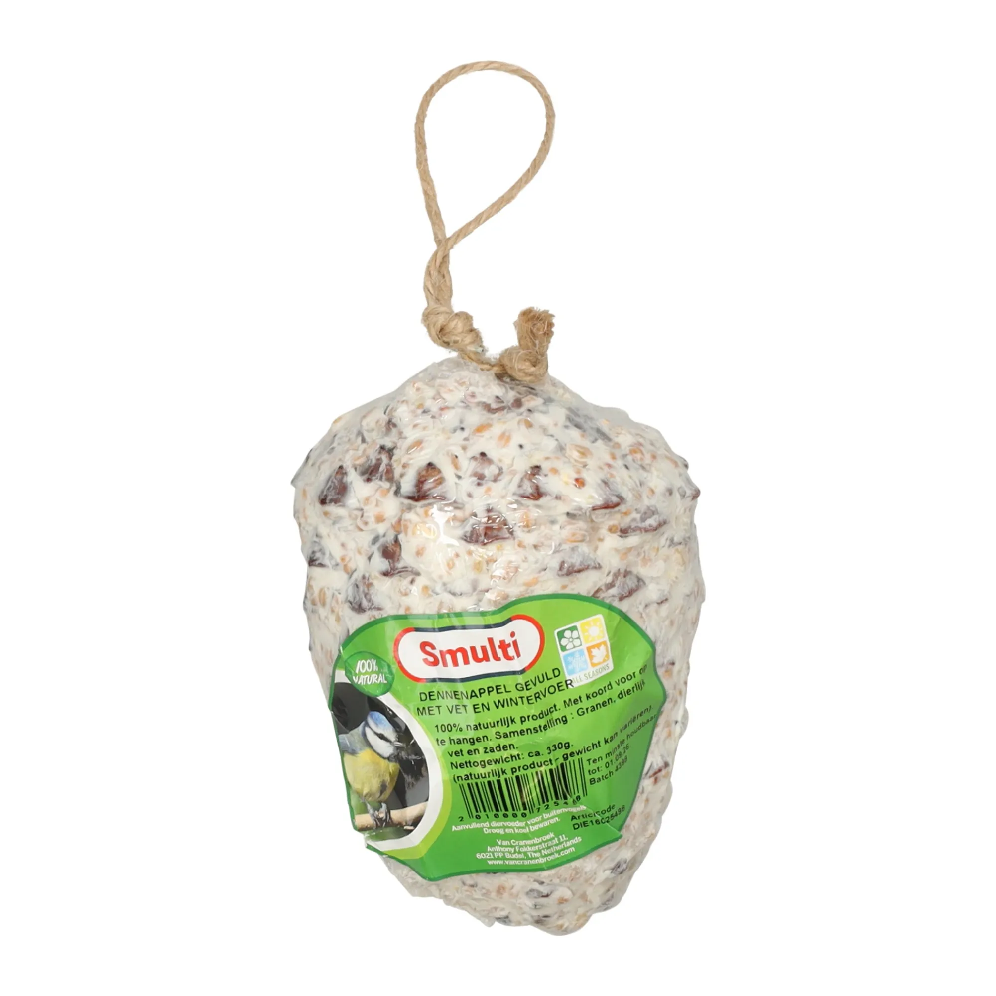 Smulti Vogelsnacks>Dennenappel met vet en wintervoer