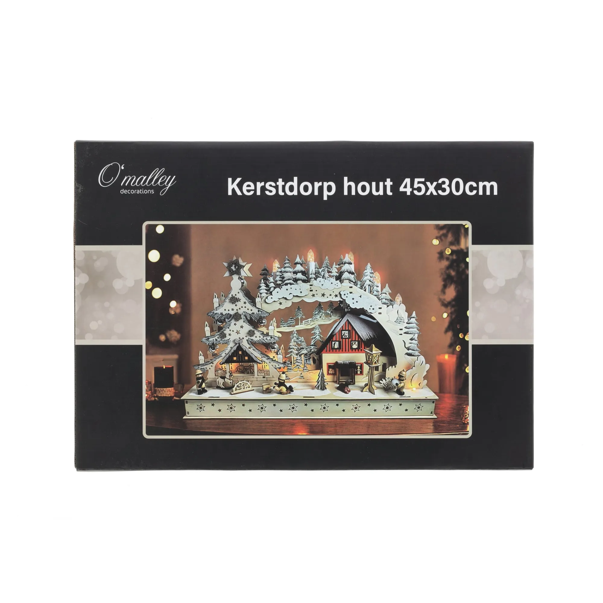 O'malley Kerstdorp|Kerstverlichting>Dorp kerst hout 45 x 30 cm 10 LED-warm wit