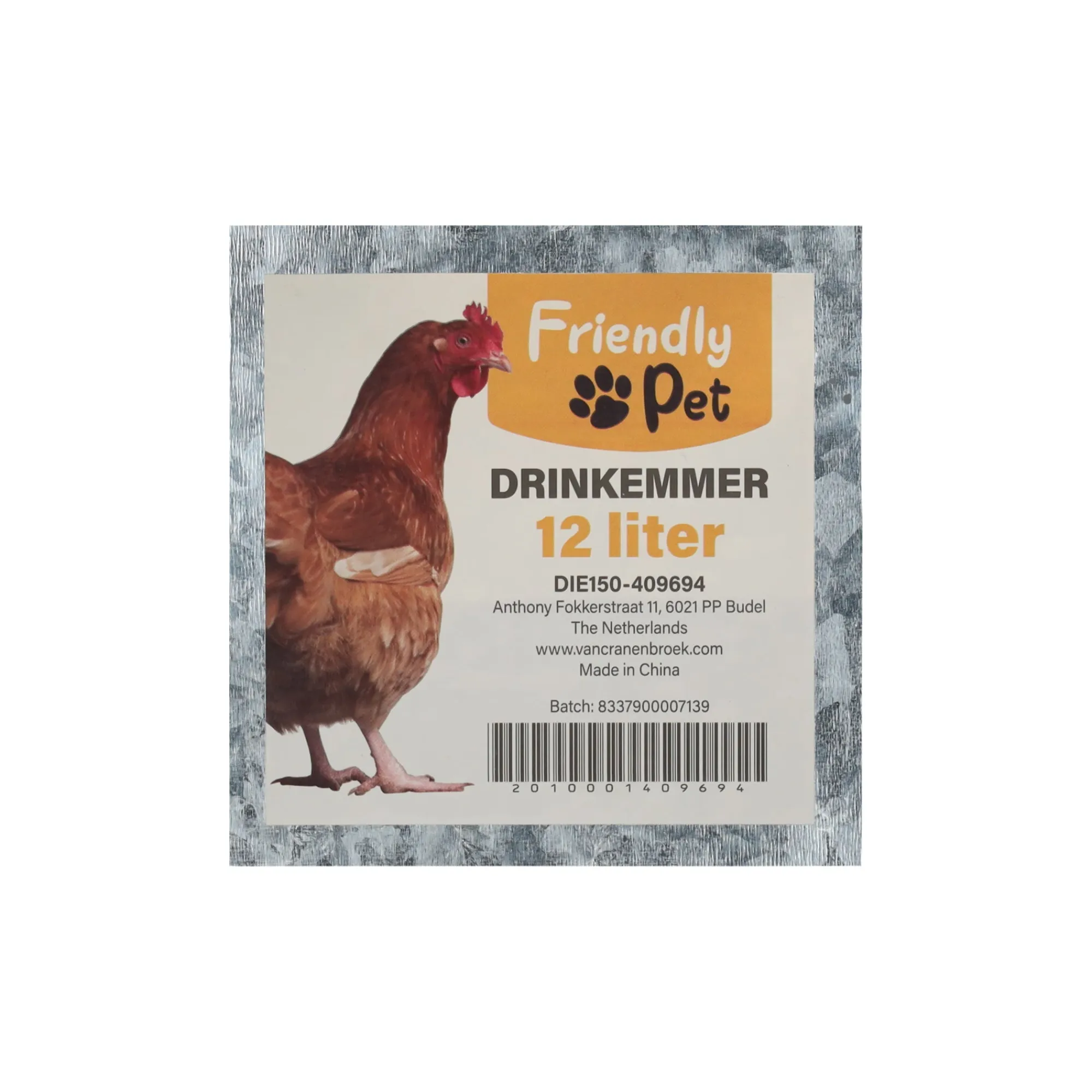 Friendly Pet Kip>Drinkemmer metaal 12L