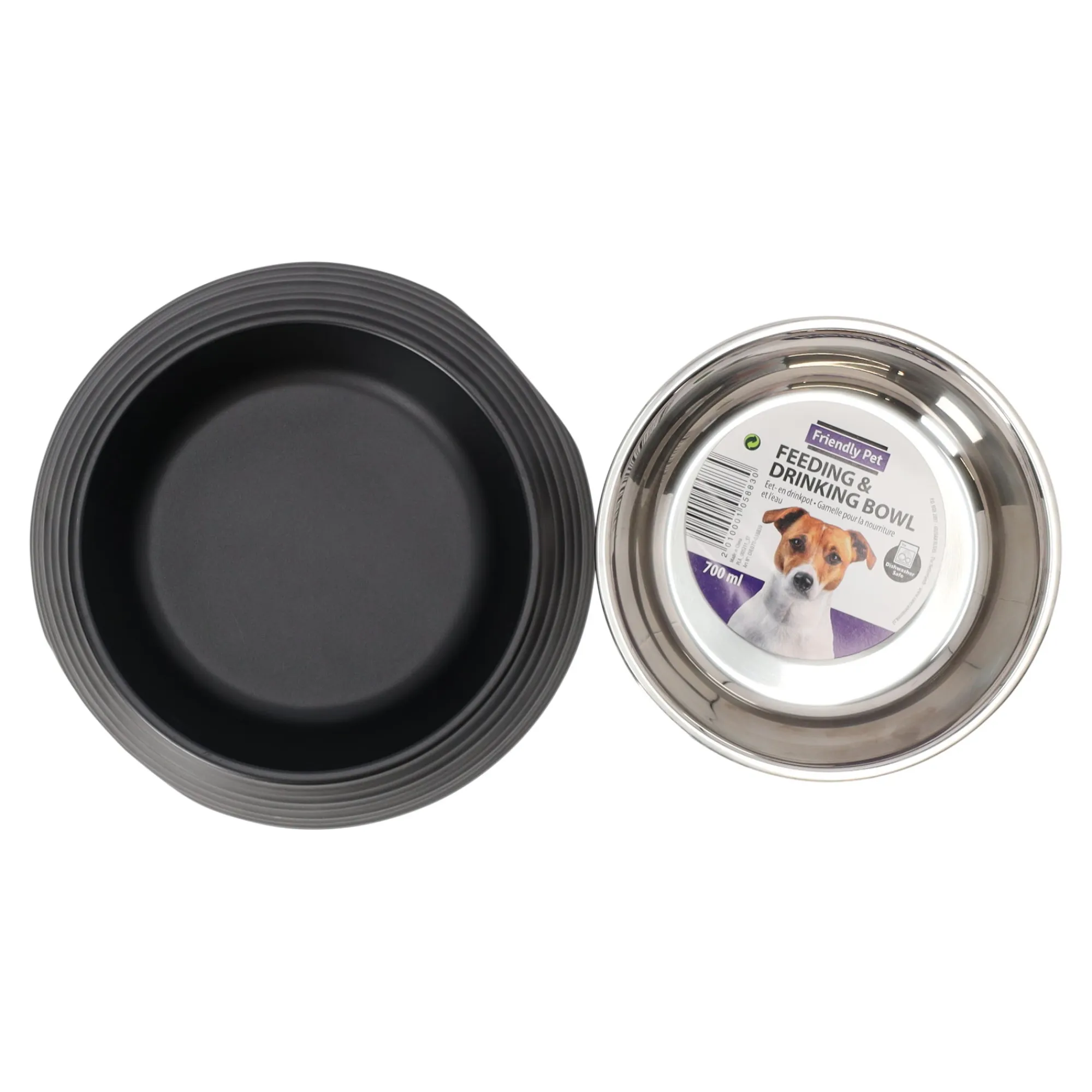 Friendly Pet Drink- En Voerbak Hond>Eetpot hond ribbel zwart 700ml