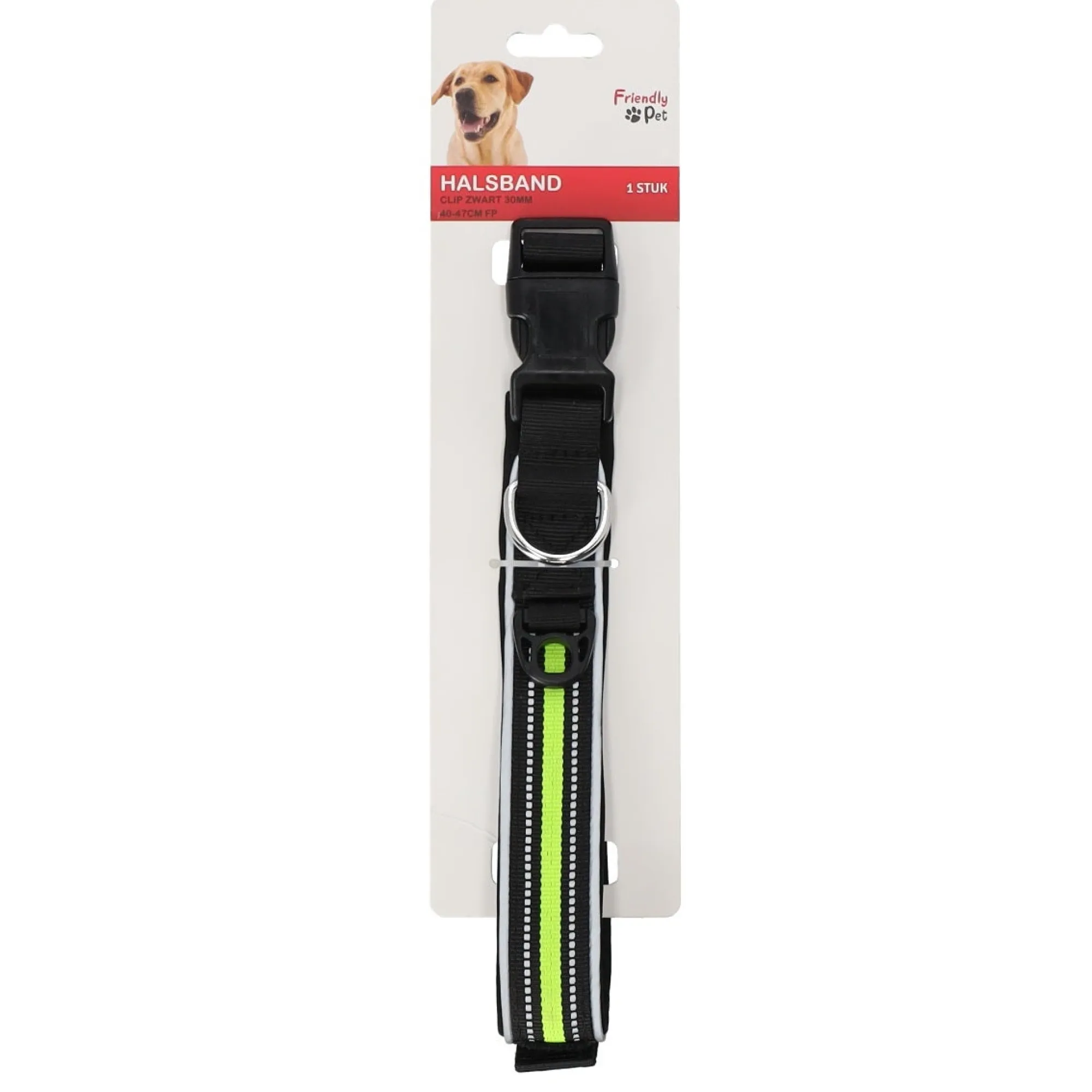 Friendly Pet Hondenriem>Halsband met clip zwart 30 mm x 40-47 cm FP