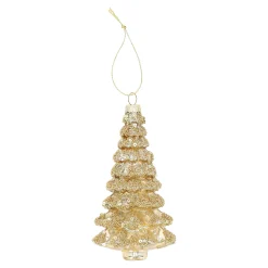 Kerstballen|Kerstdecoratie>Hanger glas kerstboom goud met glitter