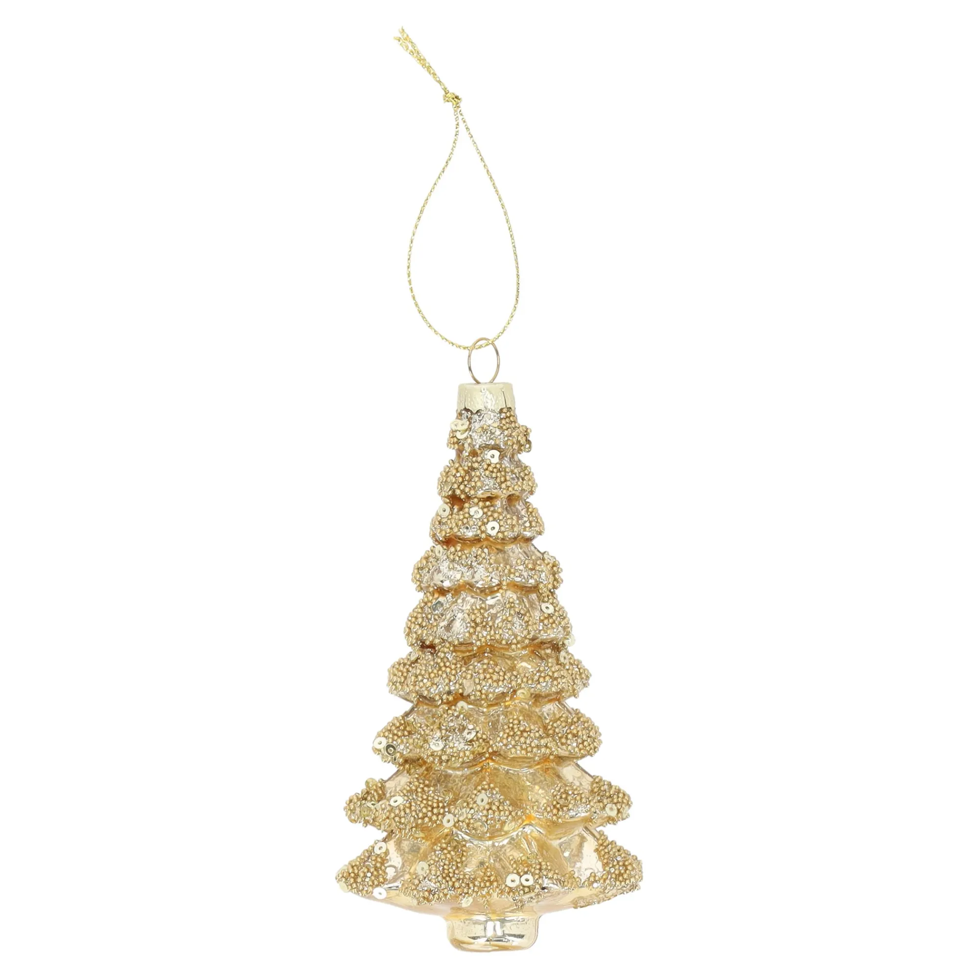 Kerstballen|Kerstdecoratie>Hanger glas kerstboom goud met glitter