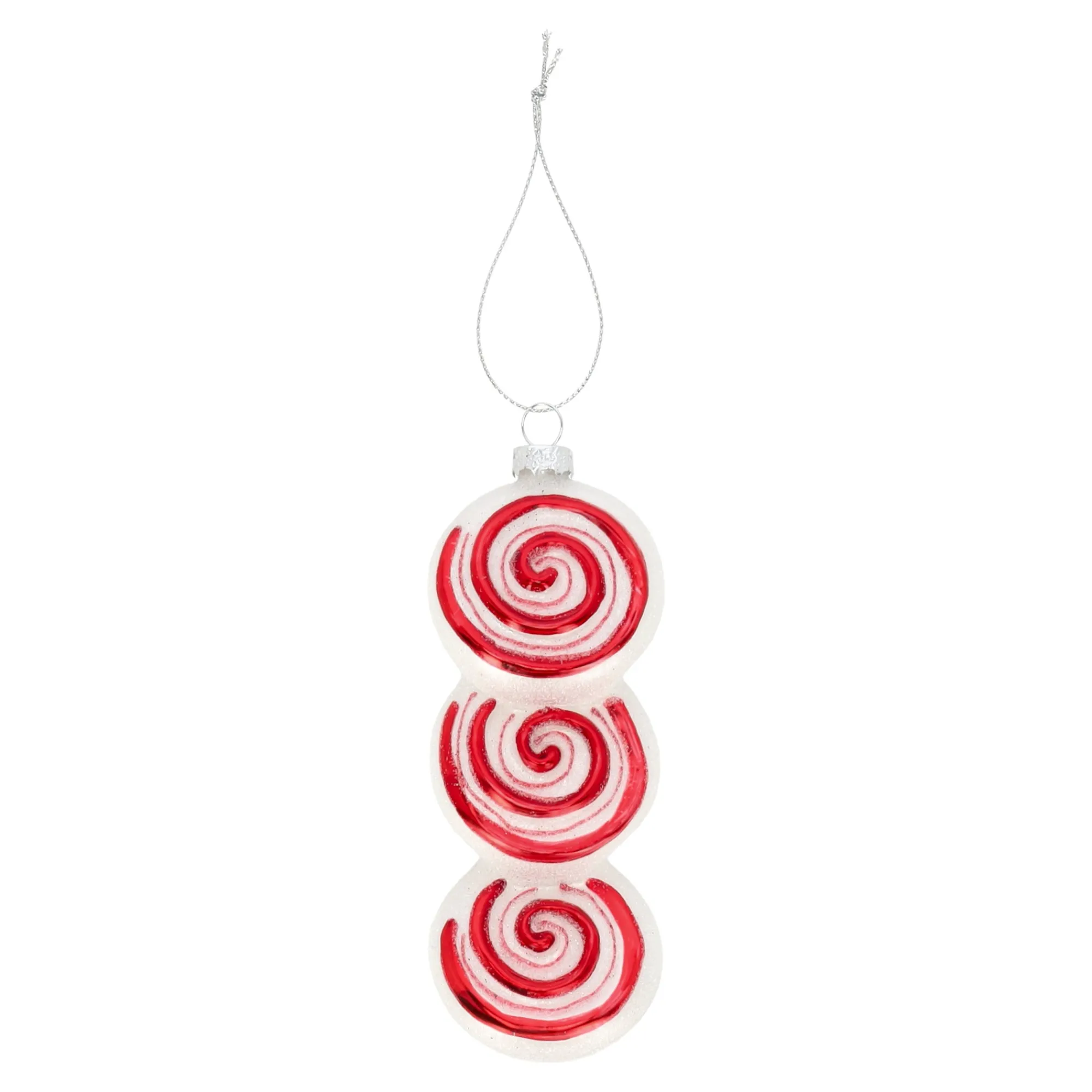 Kerstdecoratie|Kerstballen>Hanger glas snoepjes wit rood
