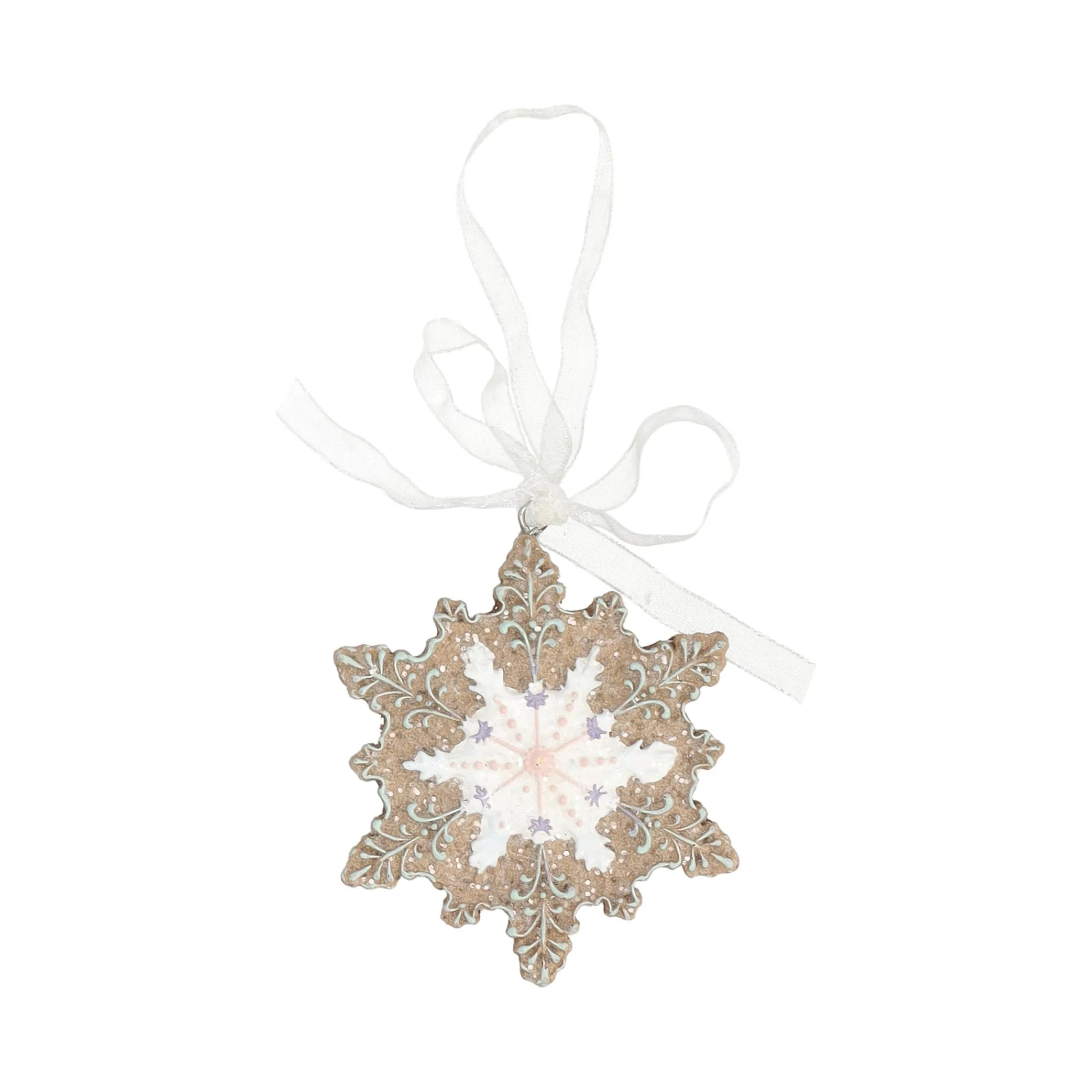 Kerstdecoratie|Kerstballen>Hanger sneeuwvlok gingerbread roze 8 cm