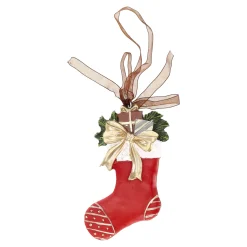 Kerstdecoratie|Kerstballen>Hanger sok strik goud 11 cm