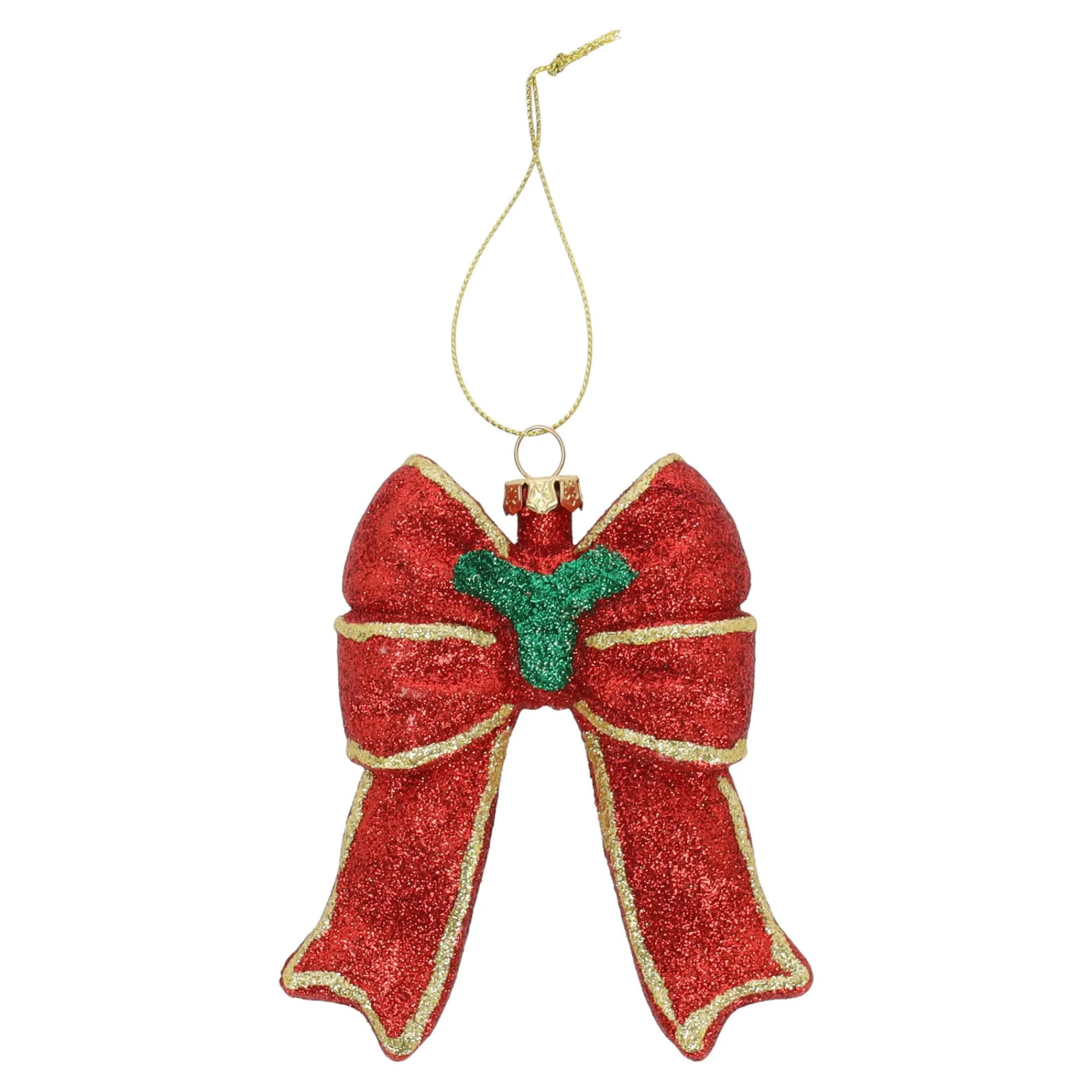 Kerstdecoratie|Kerstballen>Hanger strik rood goud 9 x 10 cm