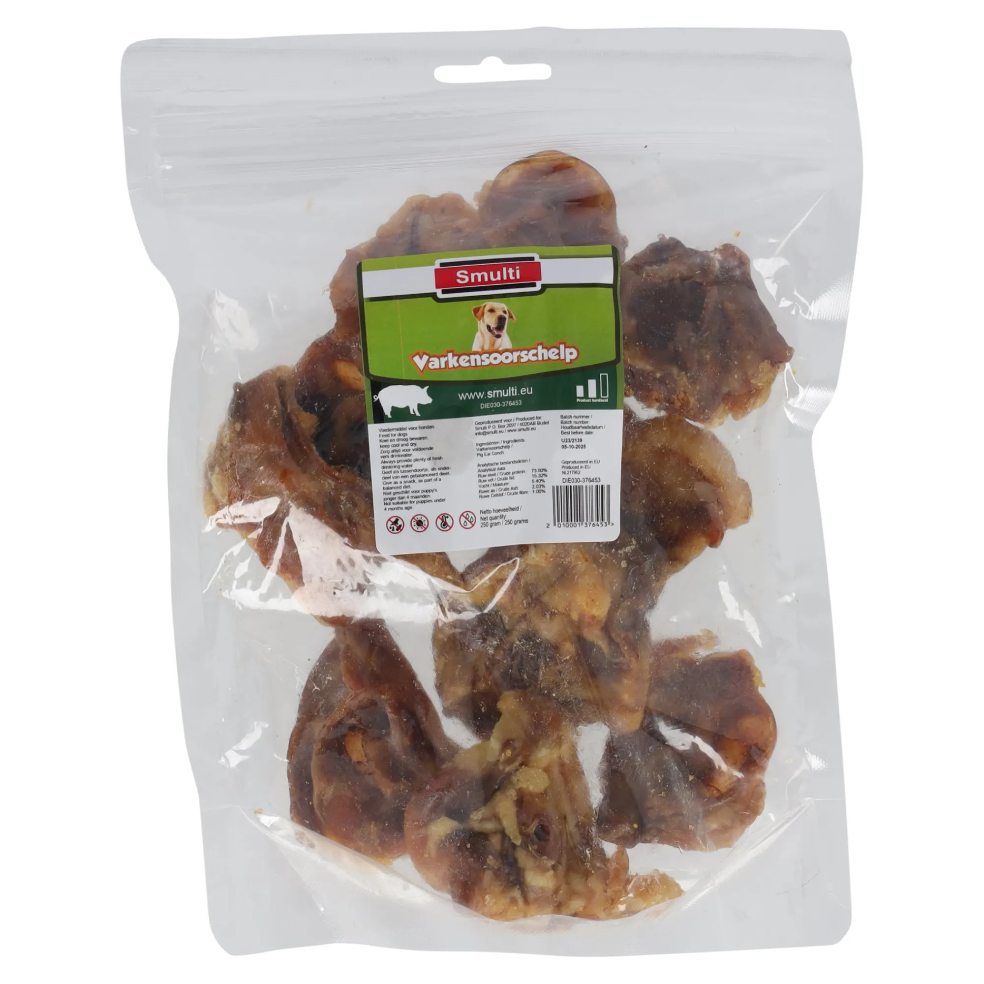Smulti Hondensnacks>Hondensnack varkensoor schelp 250g