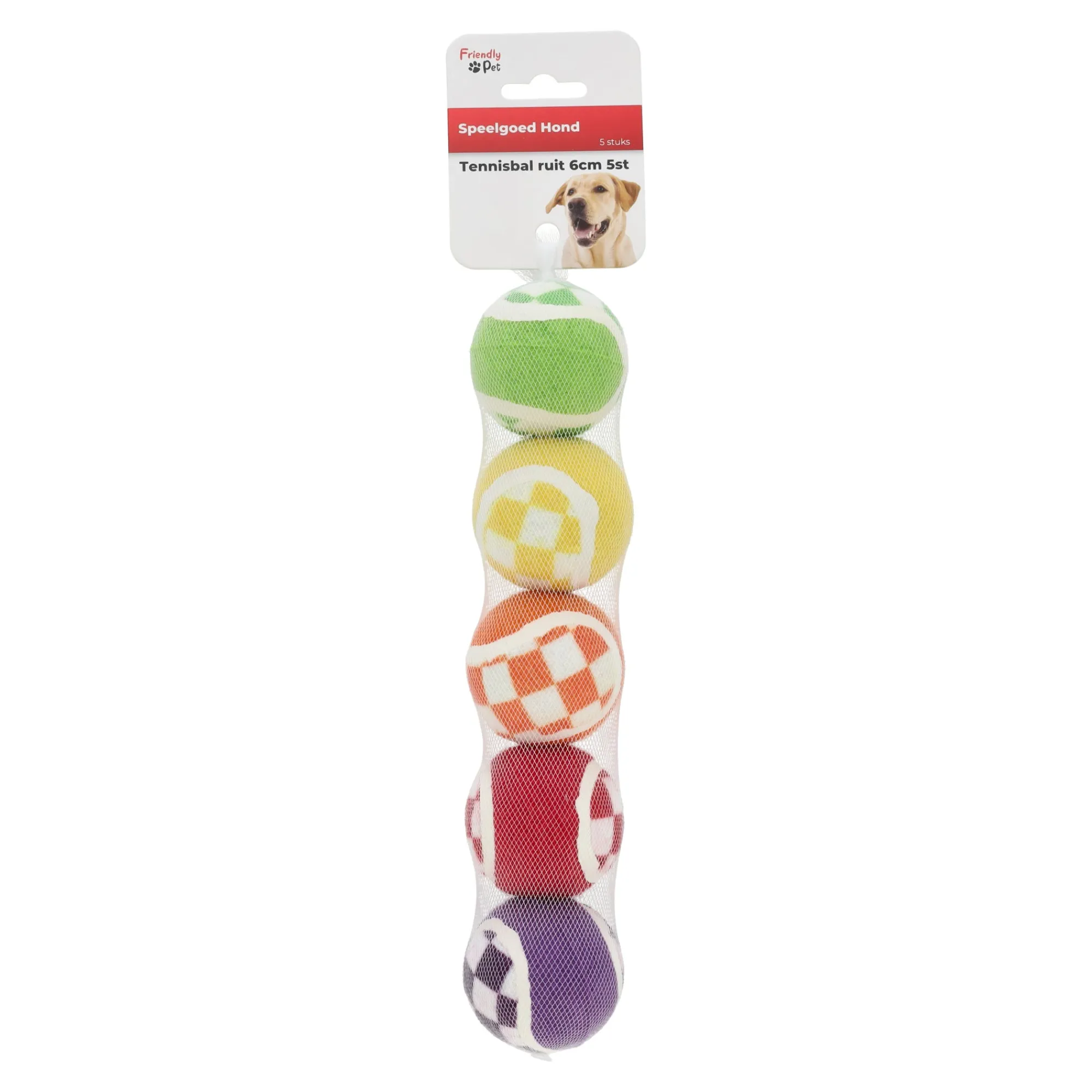 Friendly Pet Hondenspeelgoed>Hondenspeelgoed tennisbal ruit 6 cm 5st.