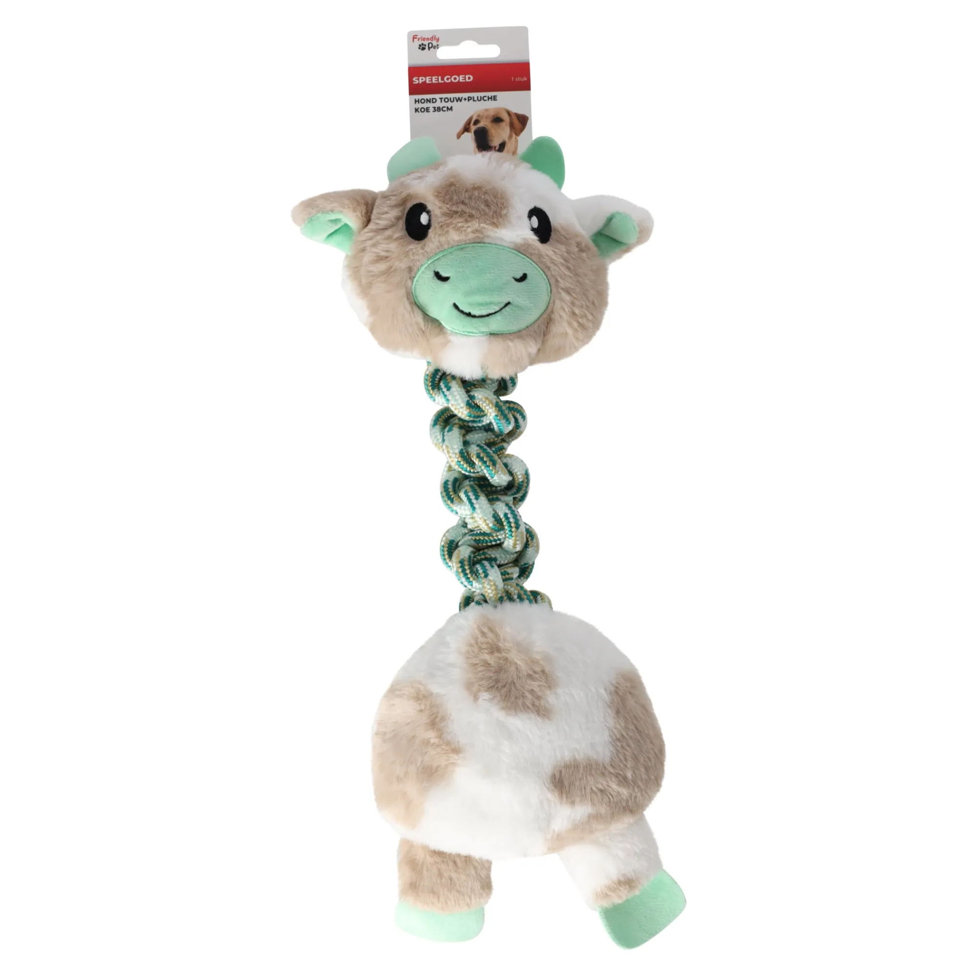 Friendly Pet Hondenspeelgoed>Hondenspeelgoed touw+pluche koe 38cm