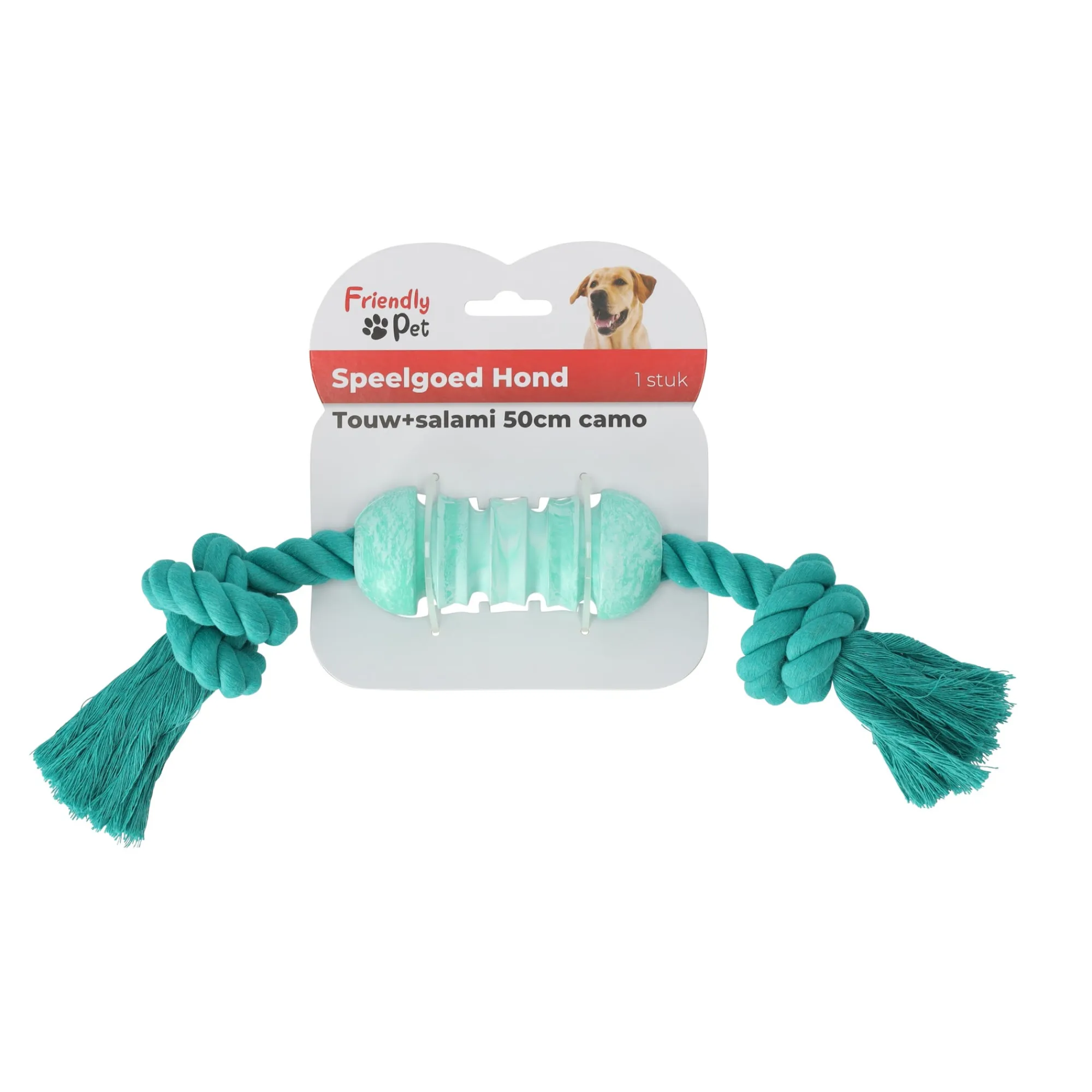 Friendly Pet Hondenspeelgoed>Hondenspeelgoed touw+salami 50cm camo
