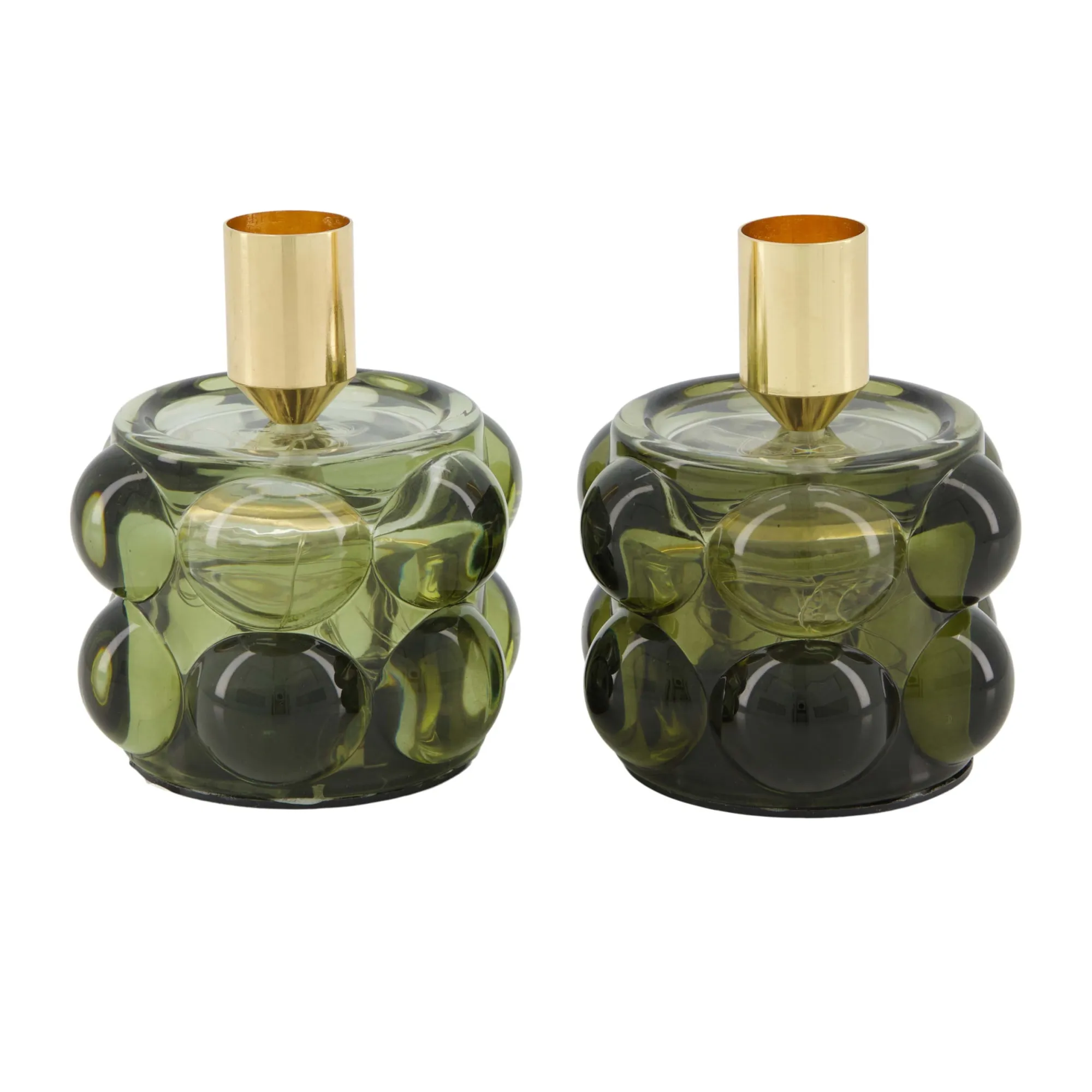 Natural Collections Woondecoratie>Kaarshouder glas groen 8 x 10 cm 2 assorti