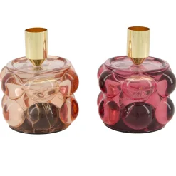 Natural Collections Woondecoratie>Kaarshouder glas roze 8 x 10 cm 2 assorti