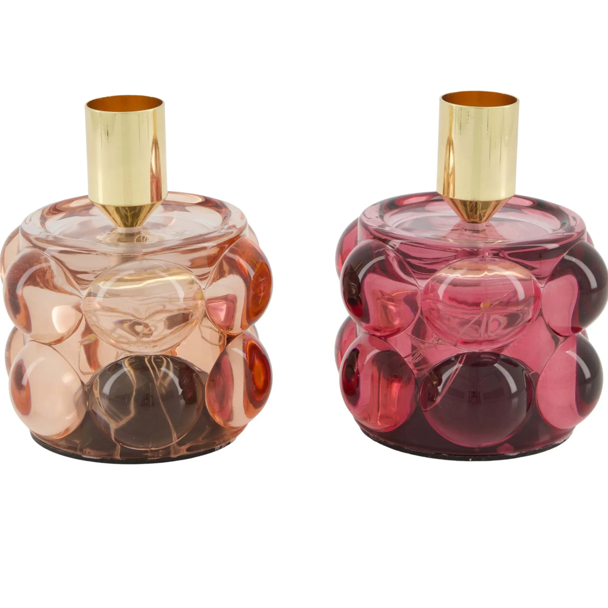 Natural Collections Woondecoratie>Kaarshouder glas roze 8 x 10 cm 2 assorti