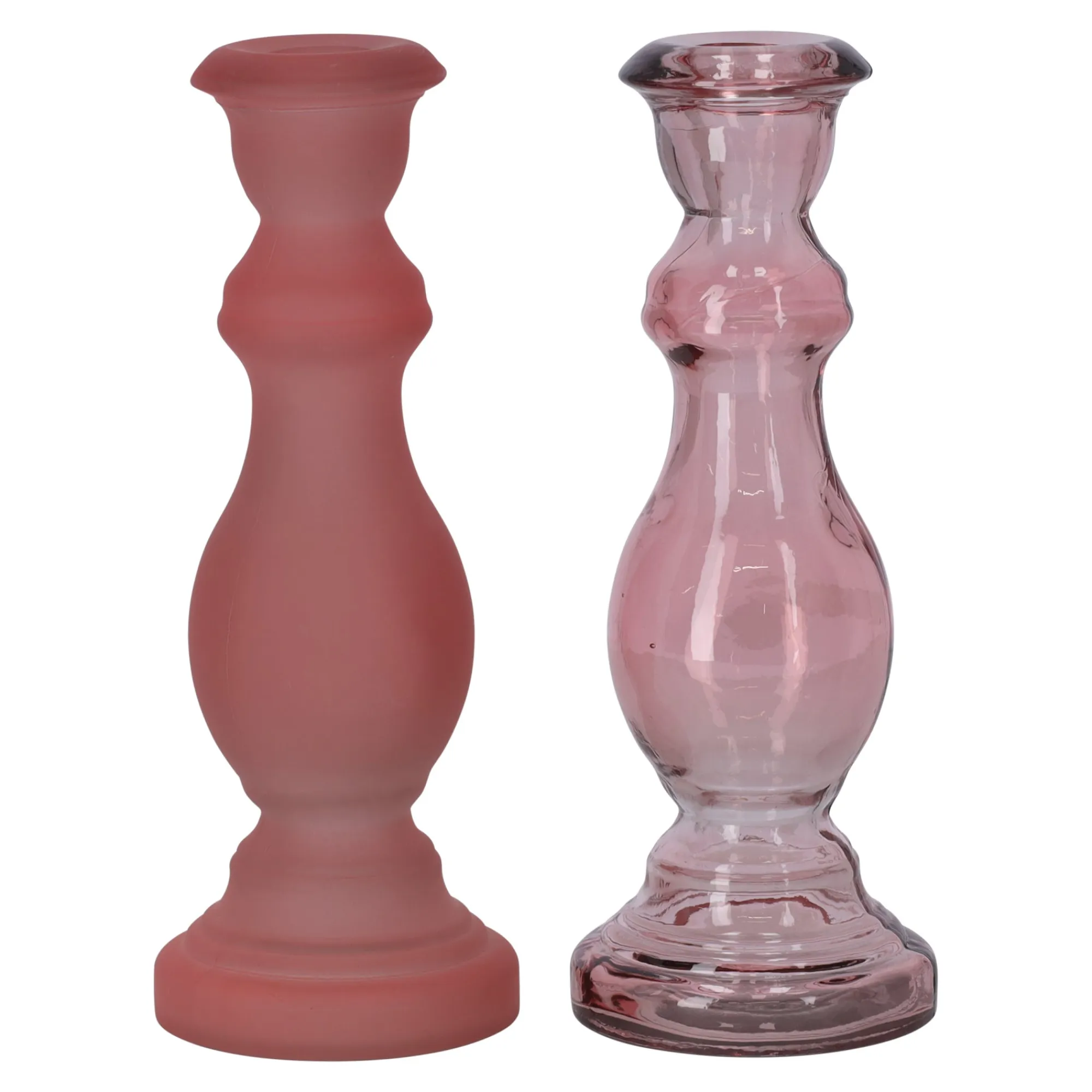 Natural Collections Kaarsen>Kaarshouder van glas 7 x 20 cm roze, 2 assorti