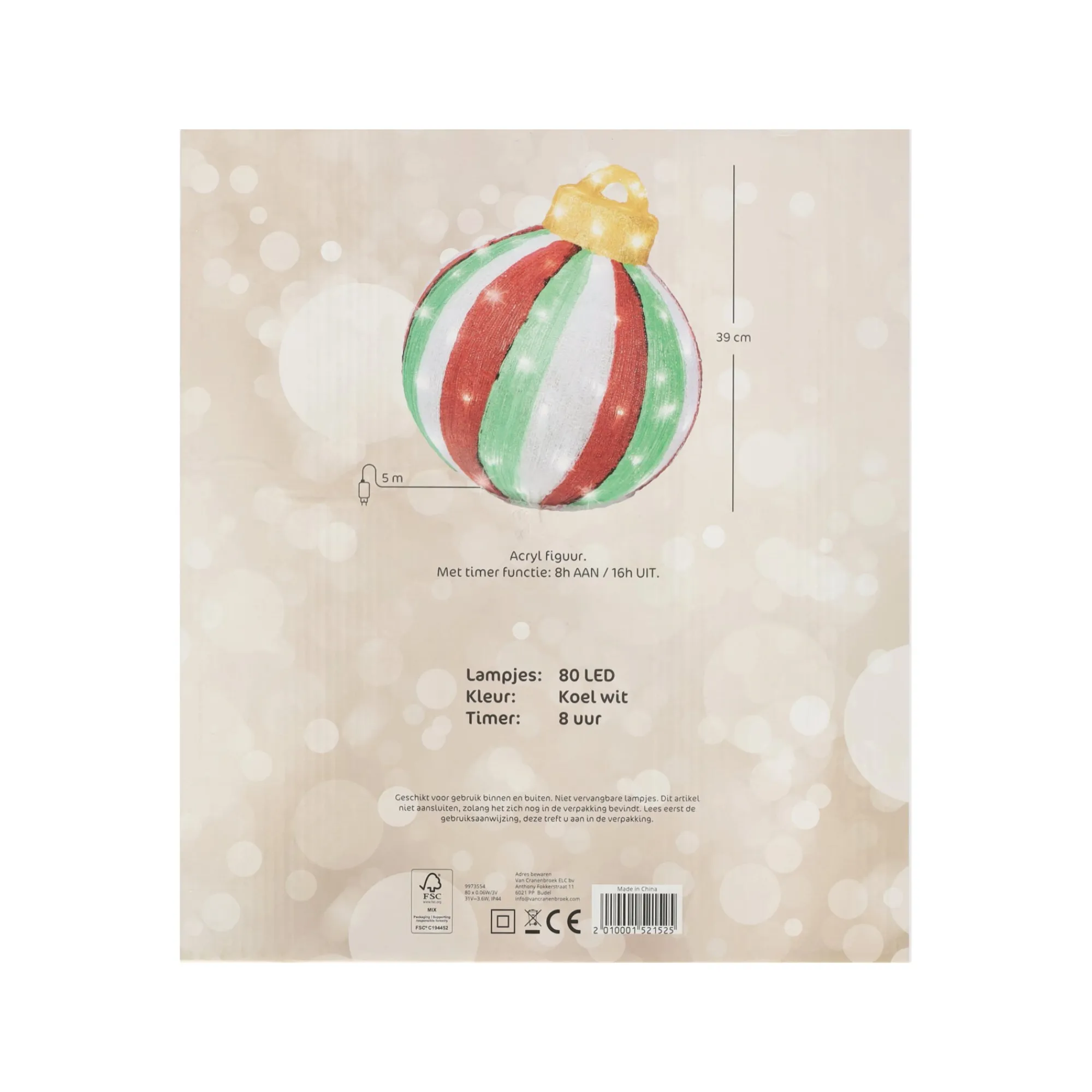 O'malley Kerstdecoratie>Kerstbal acryl 39 cm 80 LED