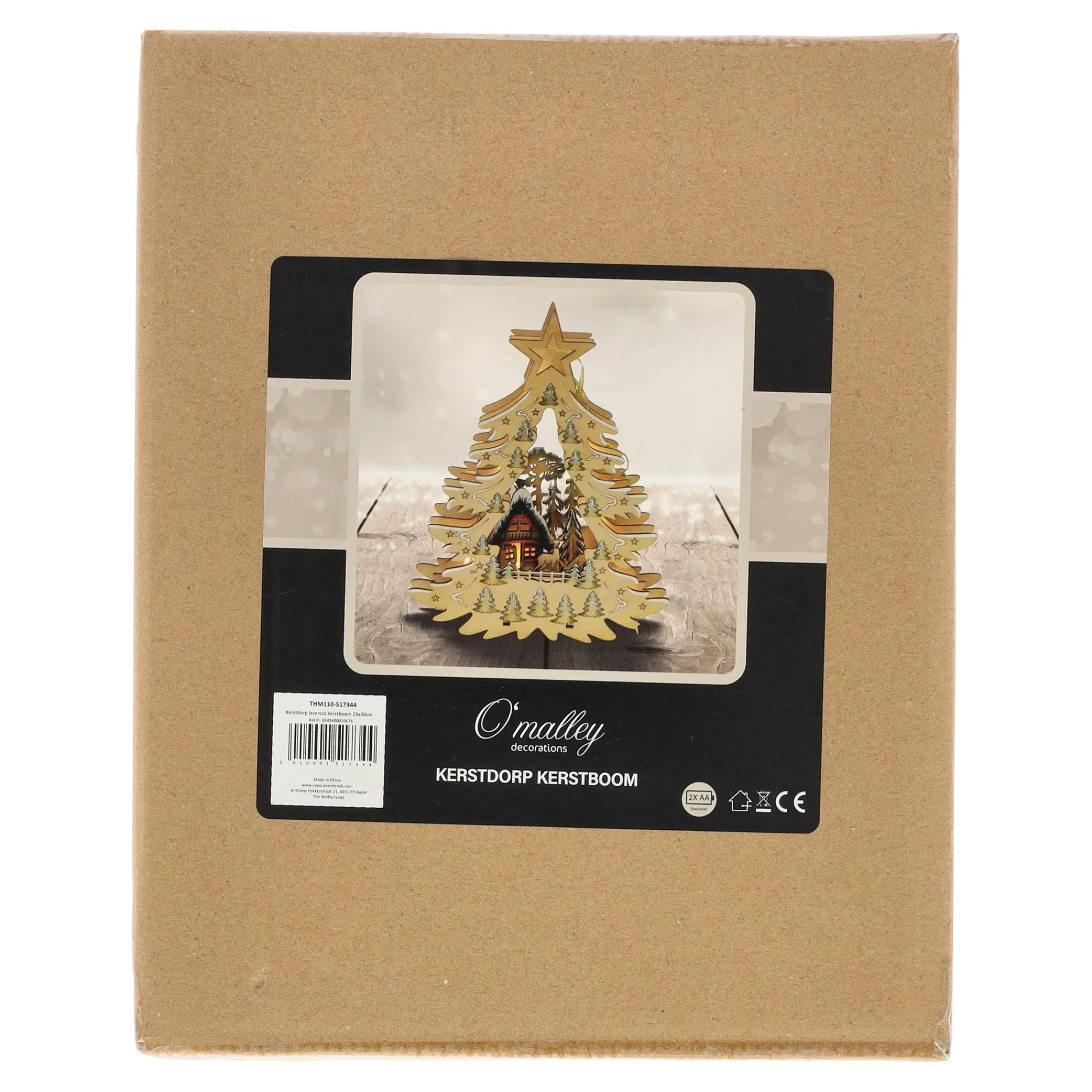 O'malley Kerstdecoratie>Kerstdorp lasercut kerstboom 23 x 30 cm