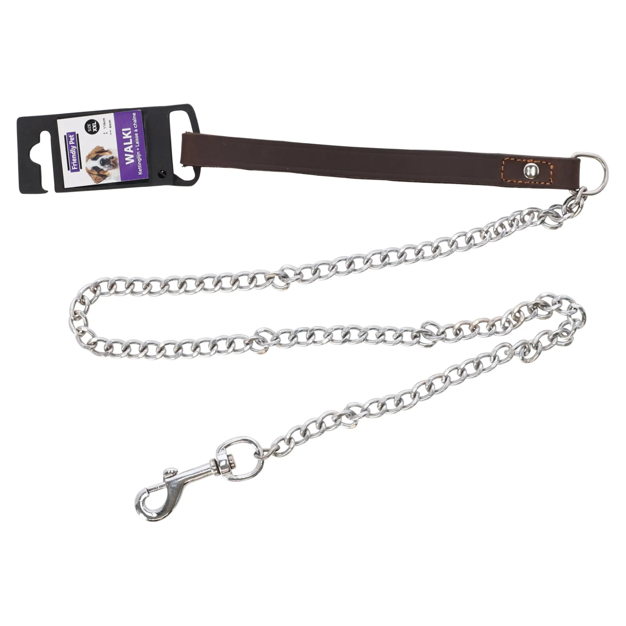 Friendly Pet Hondenriem>Kettinglijn Berno bruin 4mm 116cm