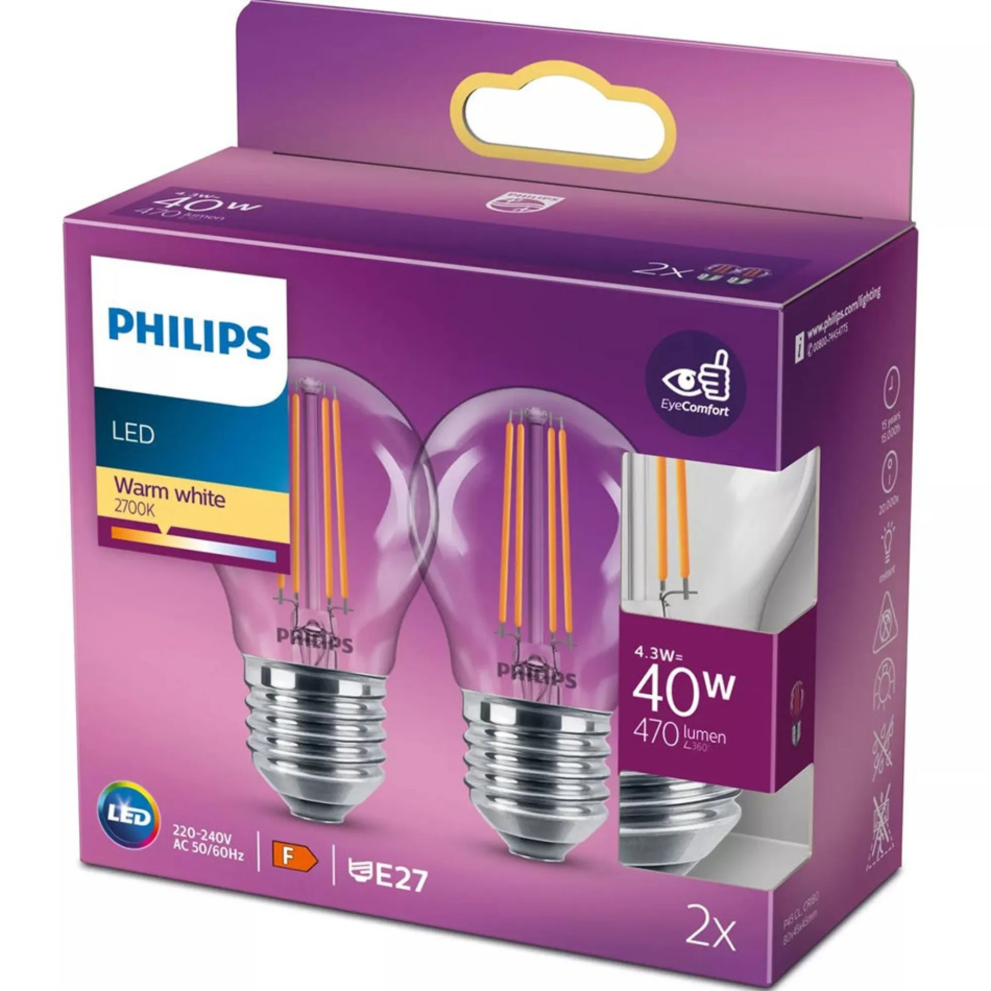 Philips Binnenverlichting>Lamp LED bol deco 40w E27 2st.