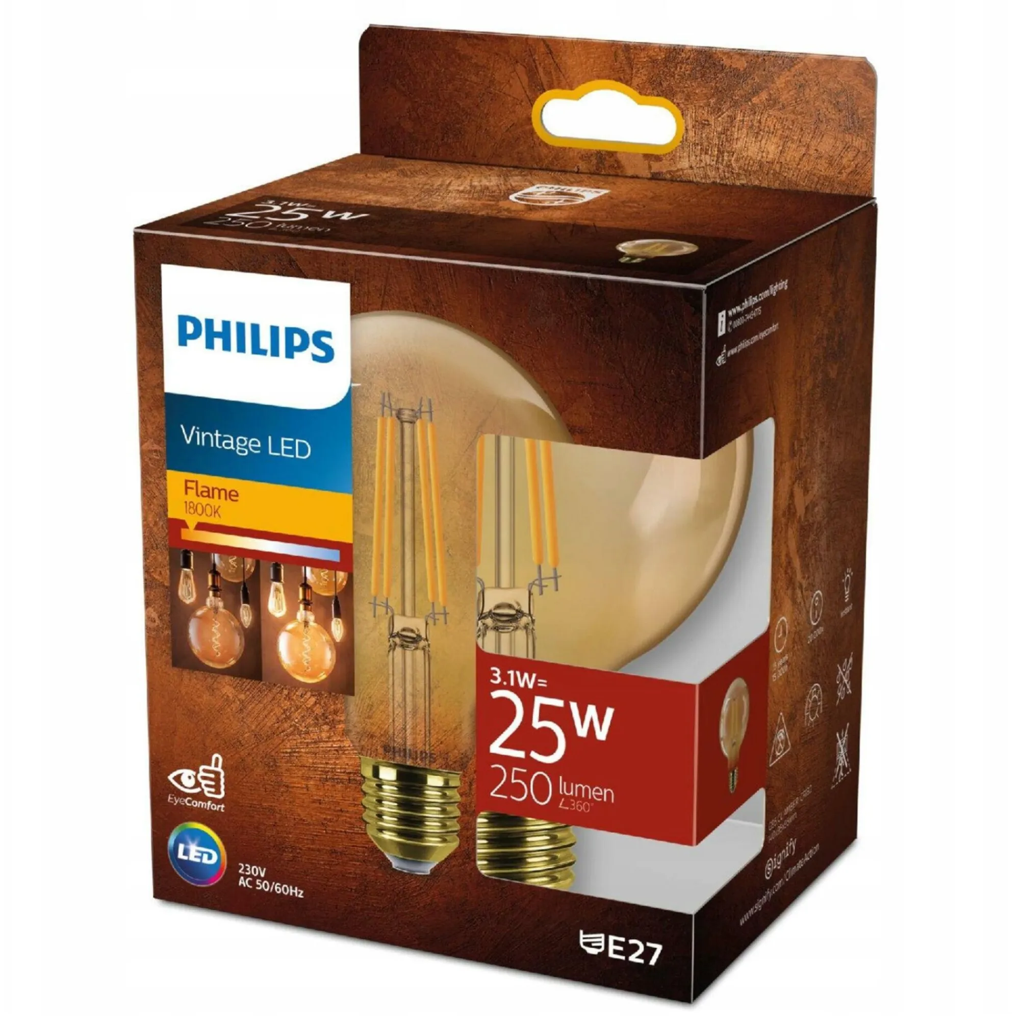 Philips Binnenverlichting>Lamp LED Globe Gold Vintage 25W E27