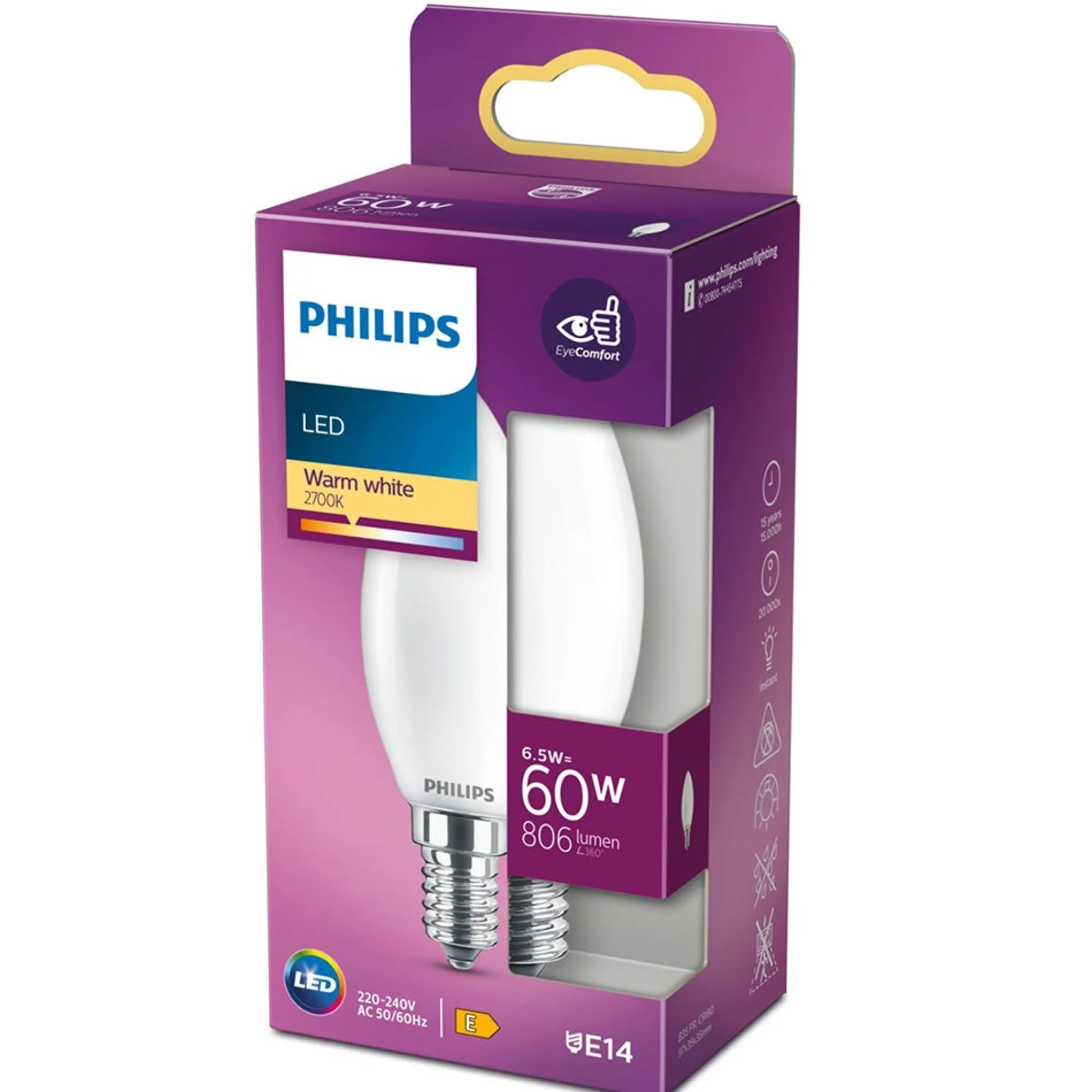 Philips Binnenverlichting>Lamp LED kaars mat 60W E14