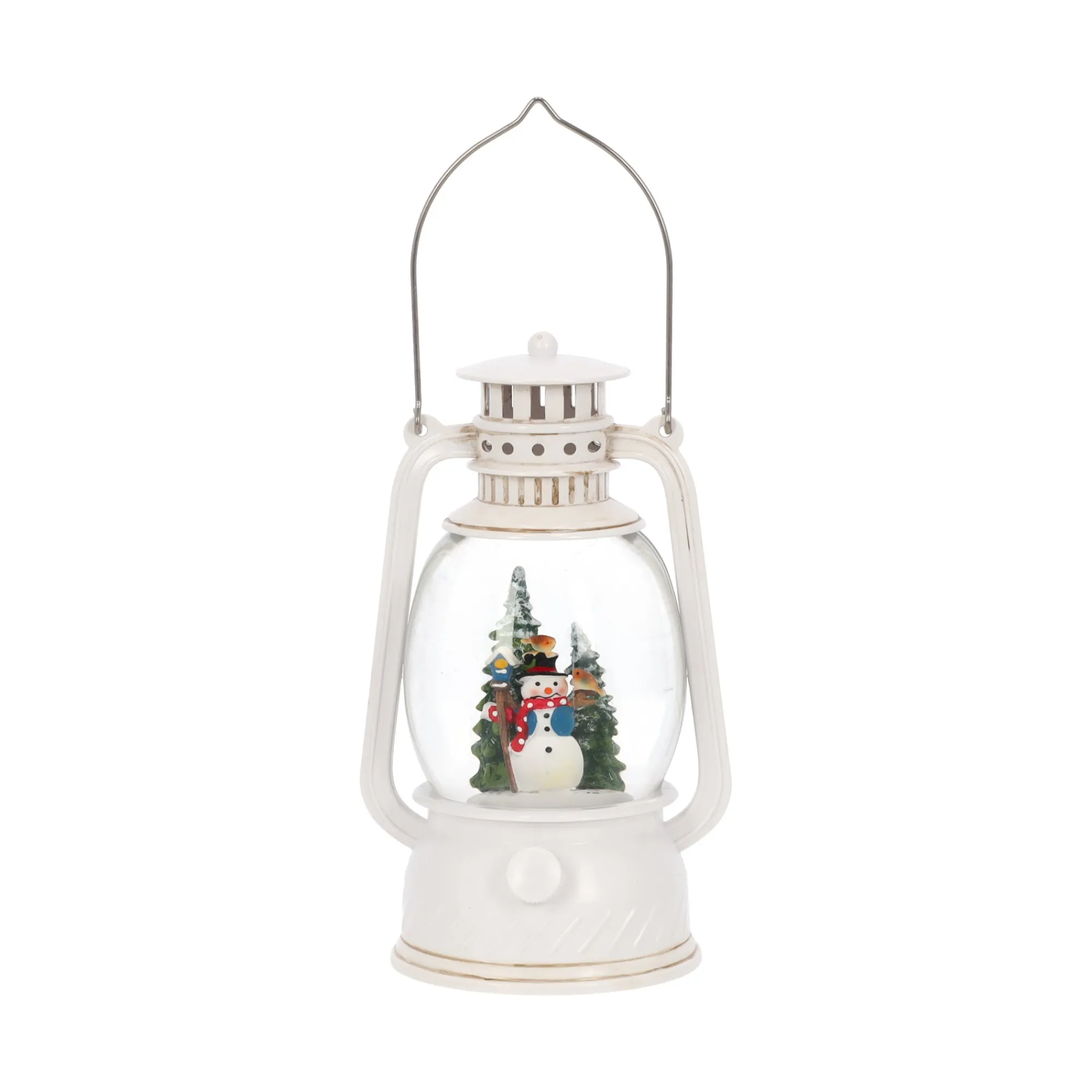 O'malley Kerstdecoratie>Lantaarn glitter sneeuwman wit 20cm