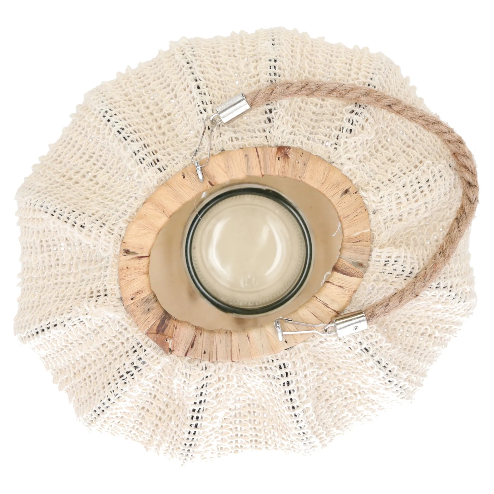 Natural Collections Woondecoratie>Lantaarn katoen met glas wit 28 x 24 x 16 cm