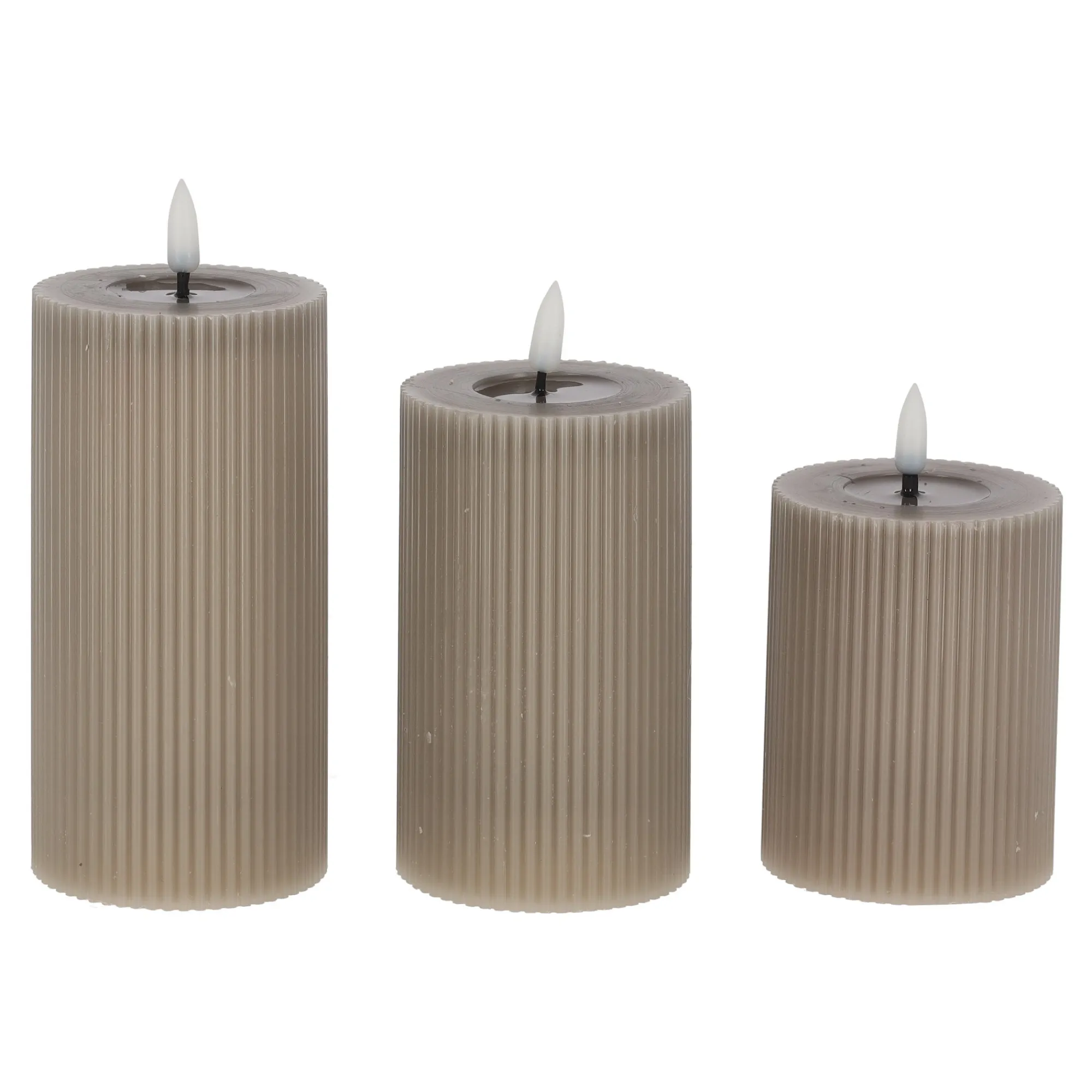 O'malley Kaarsen>LED Kaars rib melt 3st taupe