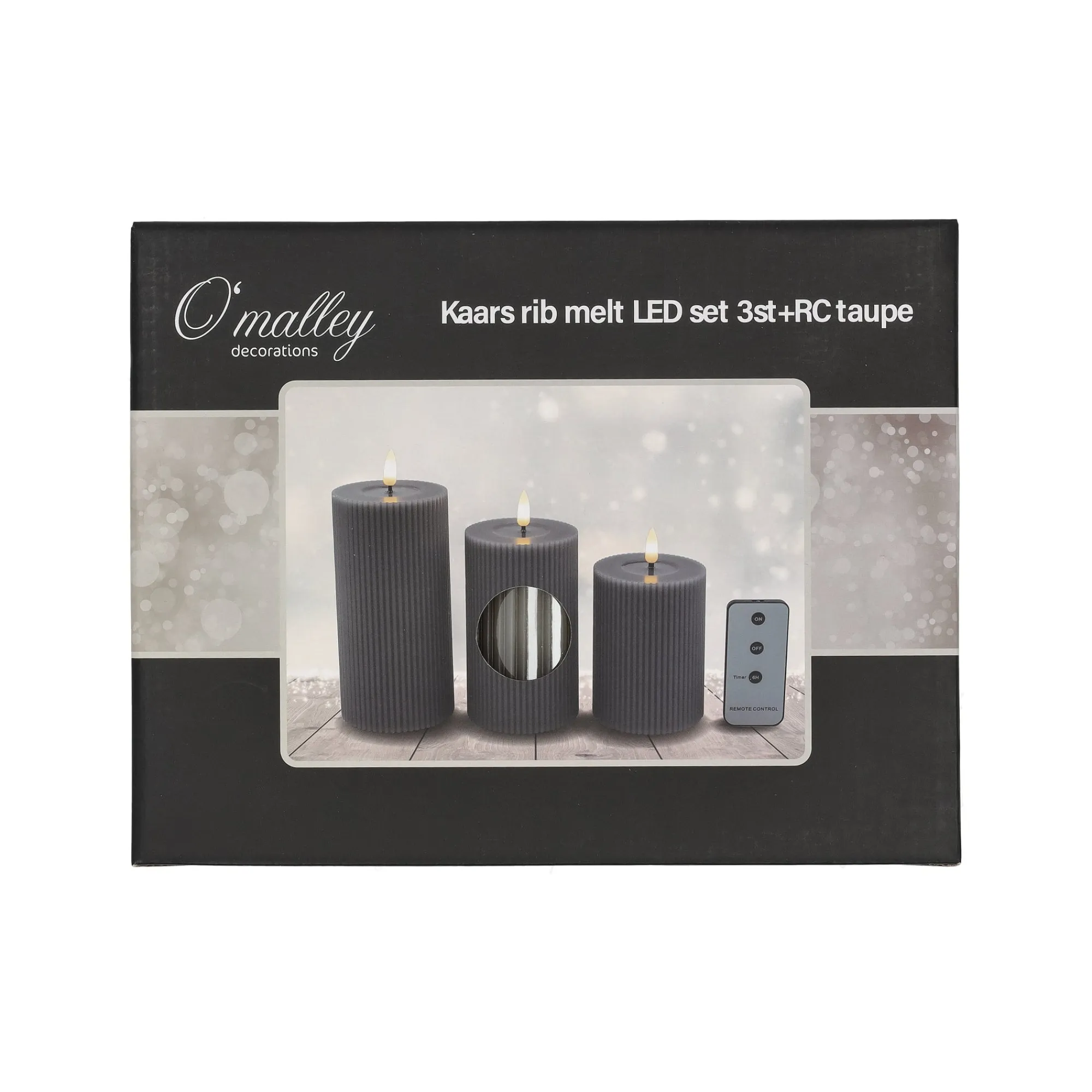 O'malley Kaarsen>LED Kaars rib melt 3st taupe