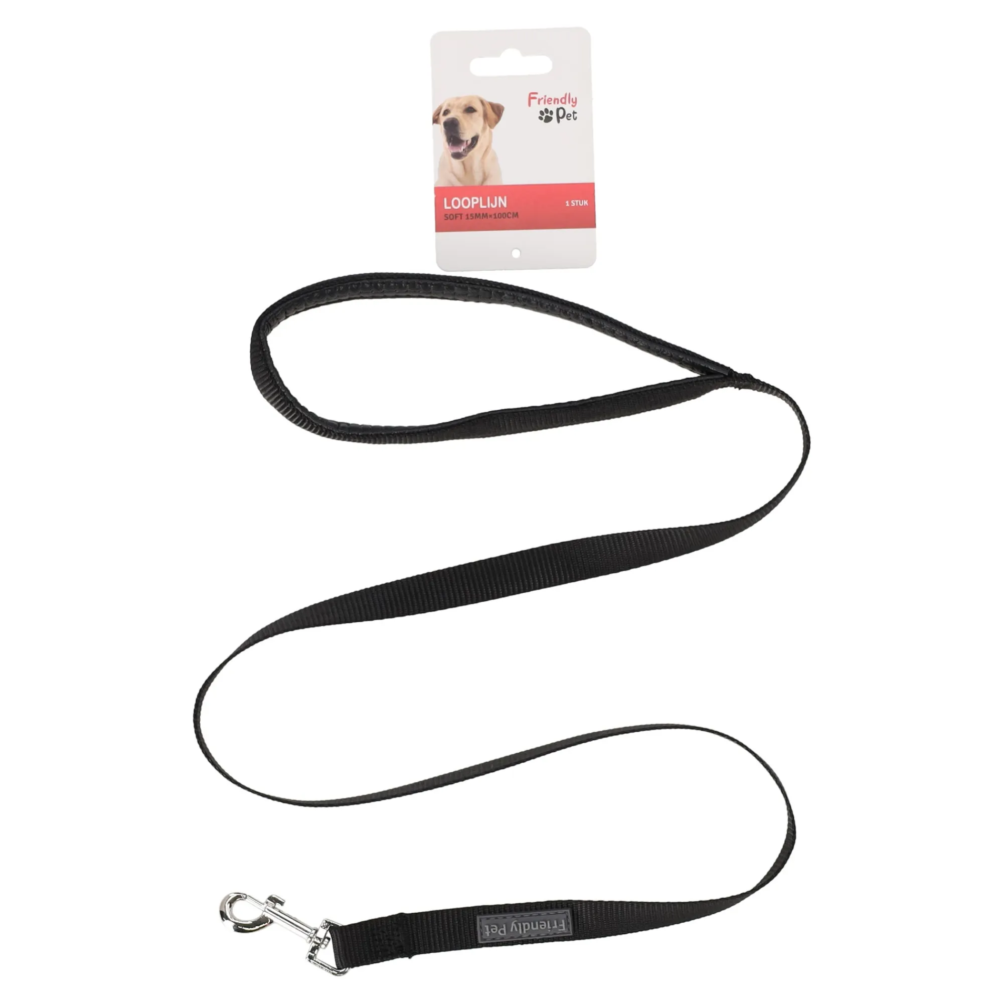 Friendly Pet Hondenriem>Looplijn soft zwart 15mmx100cm FP