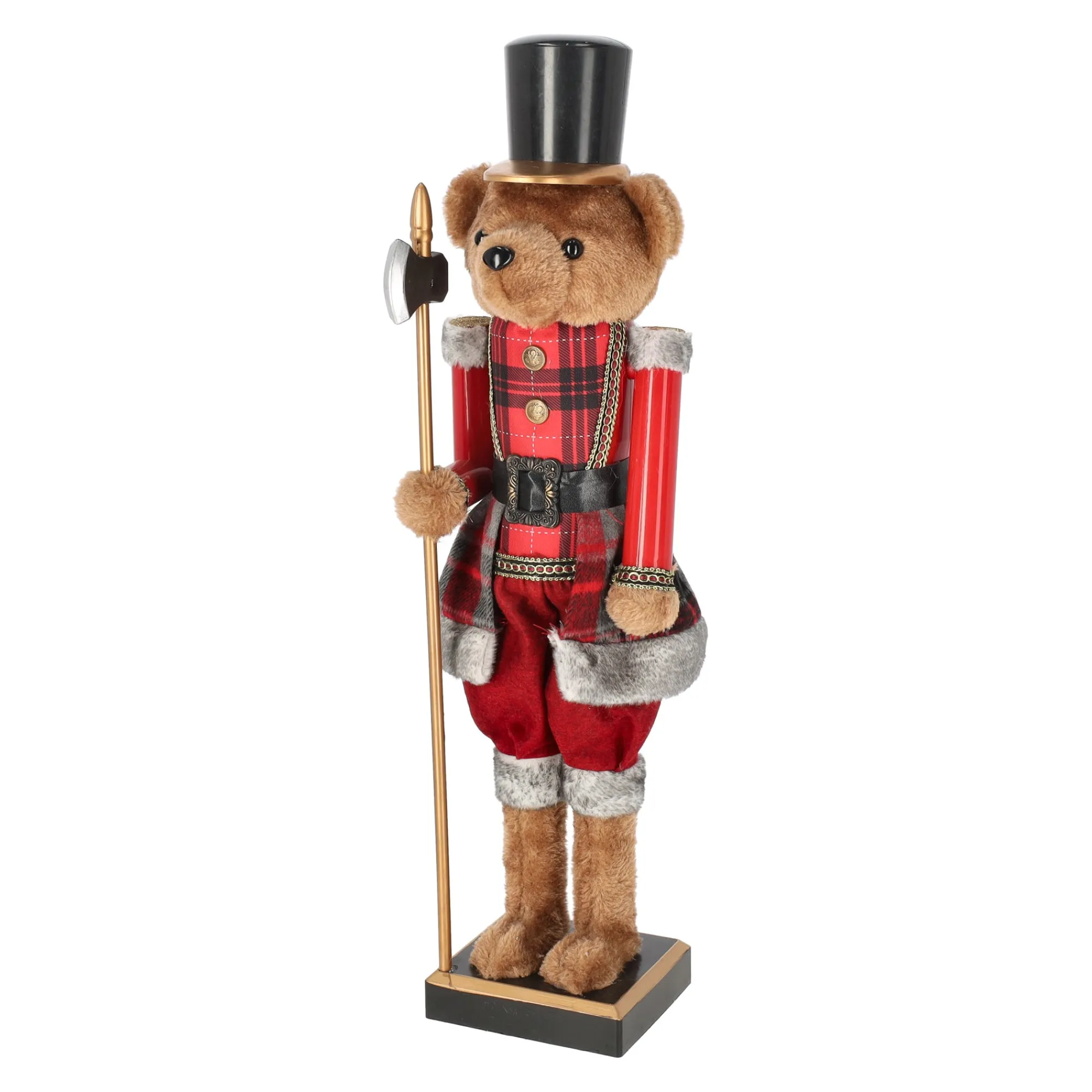 O'malley Kerstdecoratie>Notenkraker beer 60 cm tartan rood