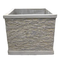 Mega Collections Tuindecoratie>Pot Jambi Slate cube grey 20 cm