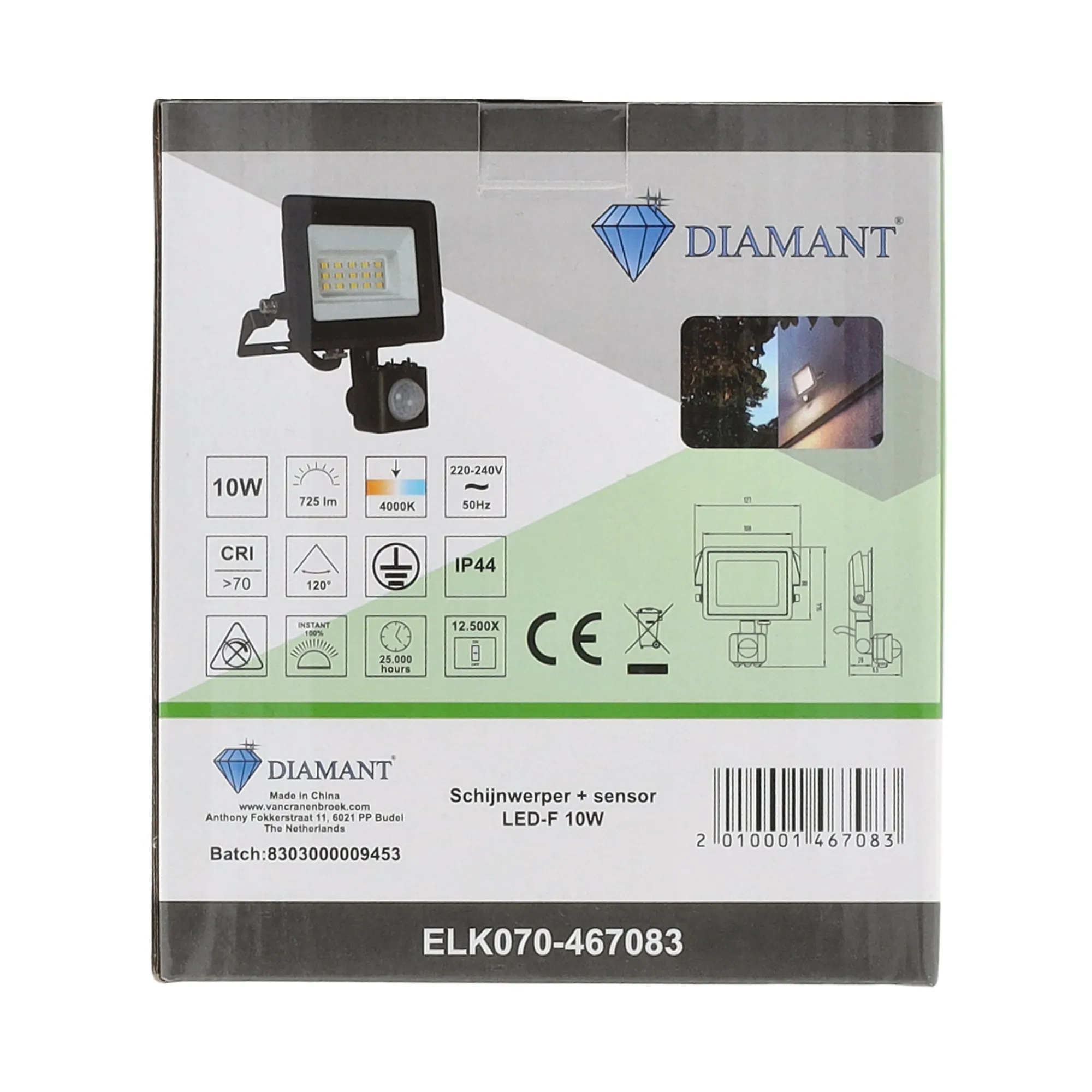 Diamant Bouwlampen>Schijnwerper met sensor LED-F 10W