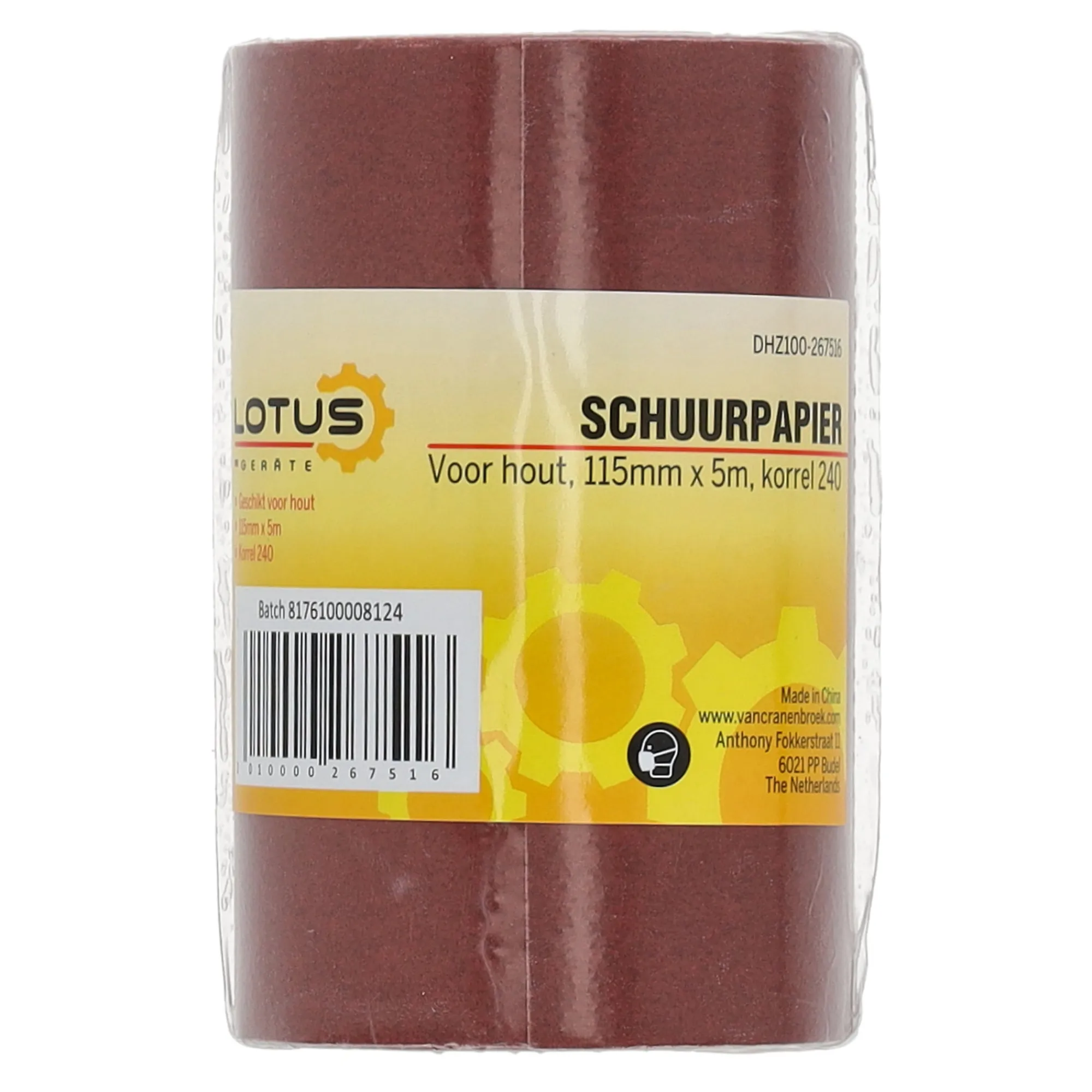 Lotus Verfspullen>Schuurpapier rol hout 115 mm x 5 m x K240
