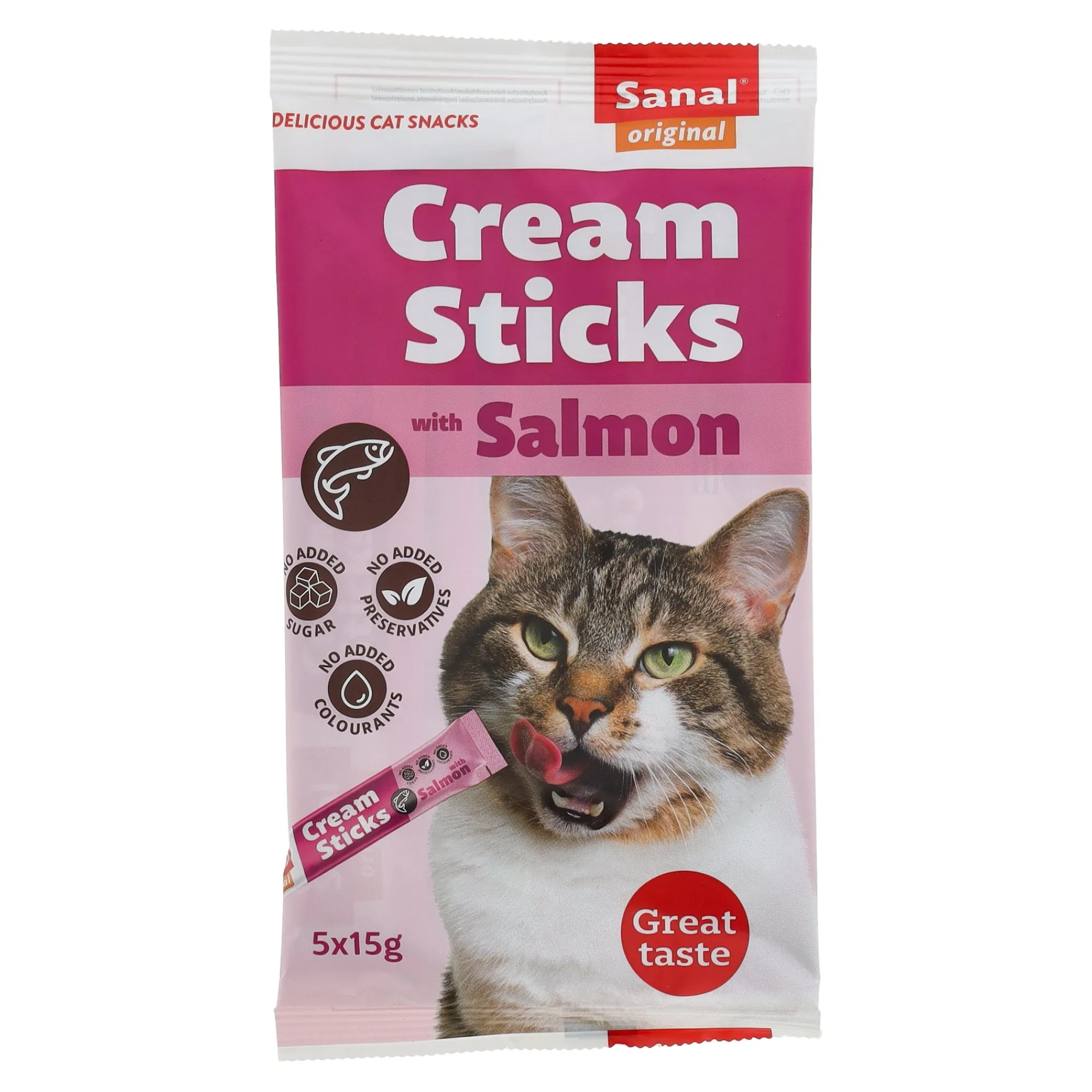 Sanal Kattensnoepjes>Snack kat cream sticks zalm 5St