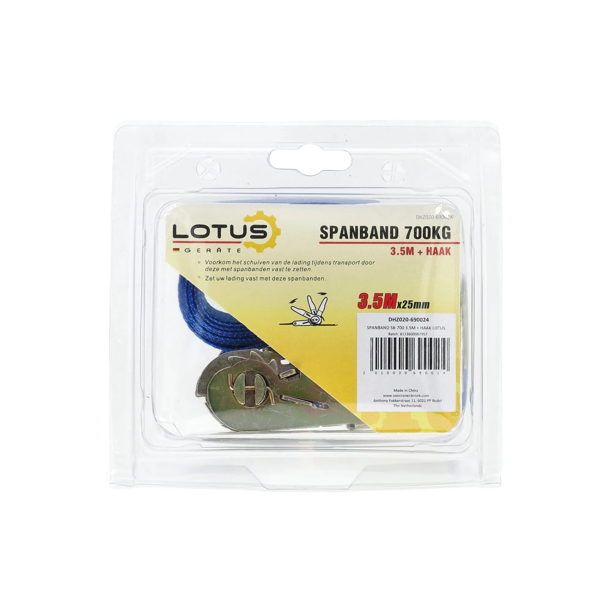 Lotus Transport>Spanband 3,5 m met ratel en haak