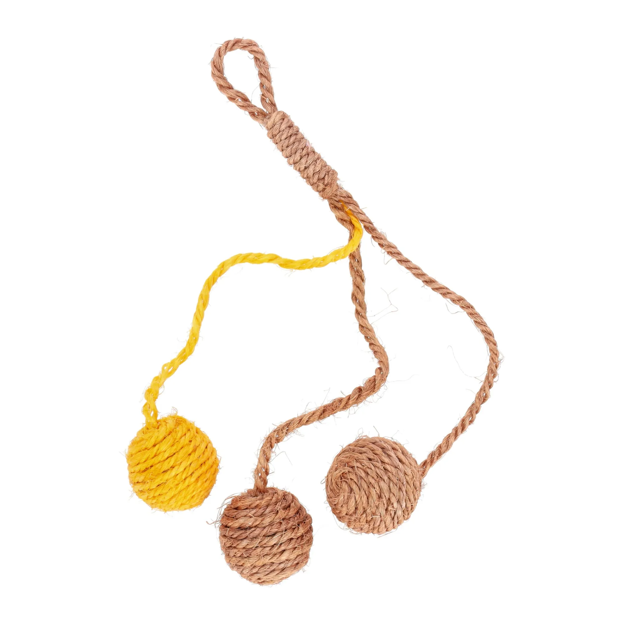 Friendly Pet Kattenspeeltjes>Speelgoed kat ballen met touw 25 cm bruin/geel