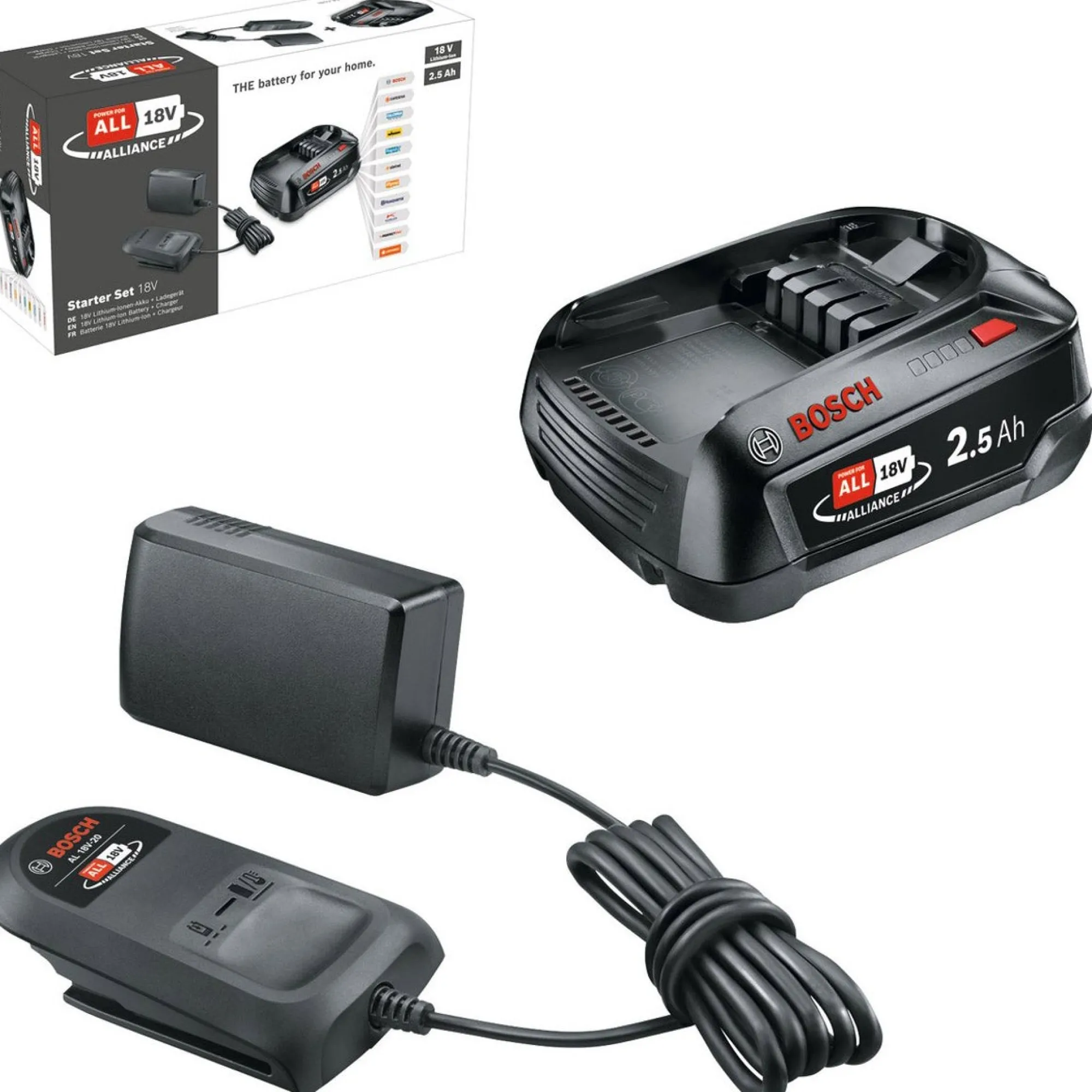 Bosch Tuinmachines>Startset Baretool lader met 18V 2,5Ah accu