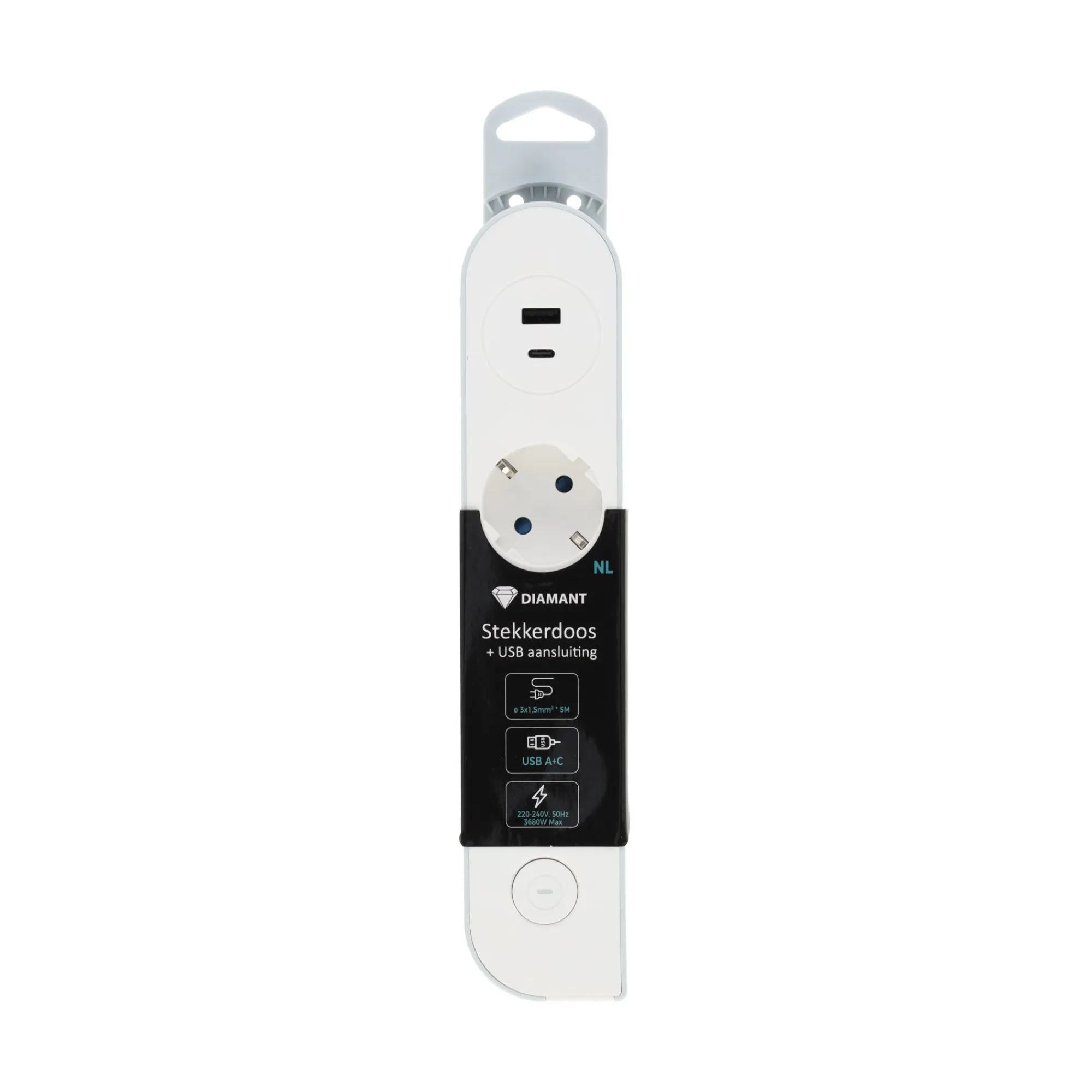 Diamant Stekkerdoos En Verlengsnoeren>Stekkerdoos 3-NL+USB A+C 3x1,5 5M DM
