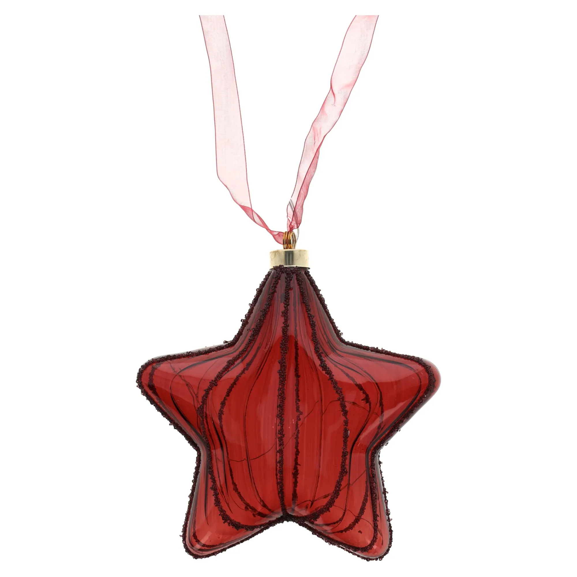 O'malley Kerstdecoratie|Kerstballen>Ster met lint burgundy 20 cm 15 LED-warm wit