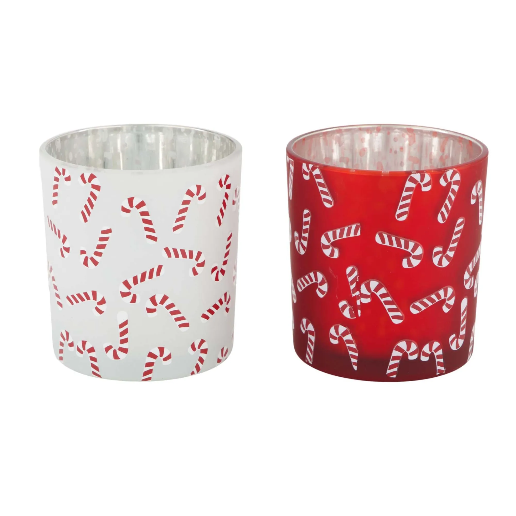 Natural Collections Kerstdecoratie>Theelichthouder glas snoepstok 7x8cm
