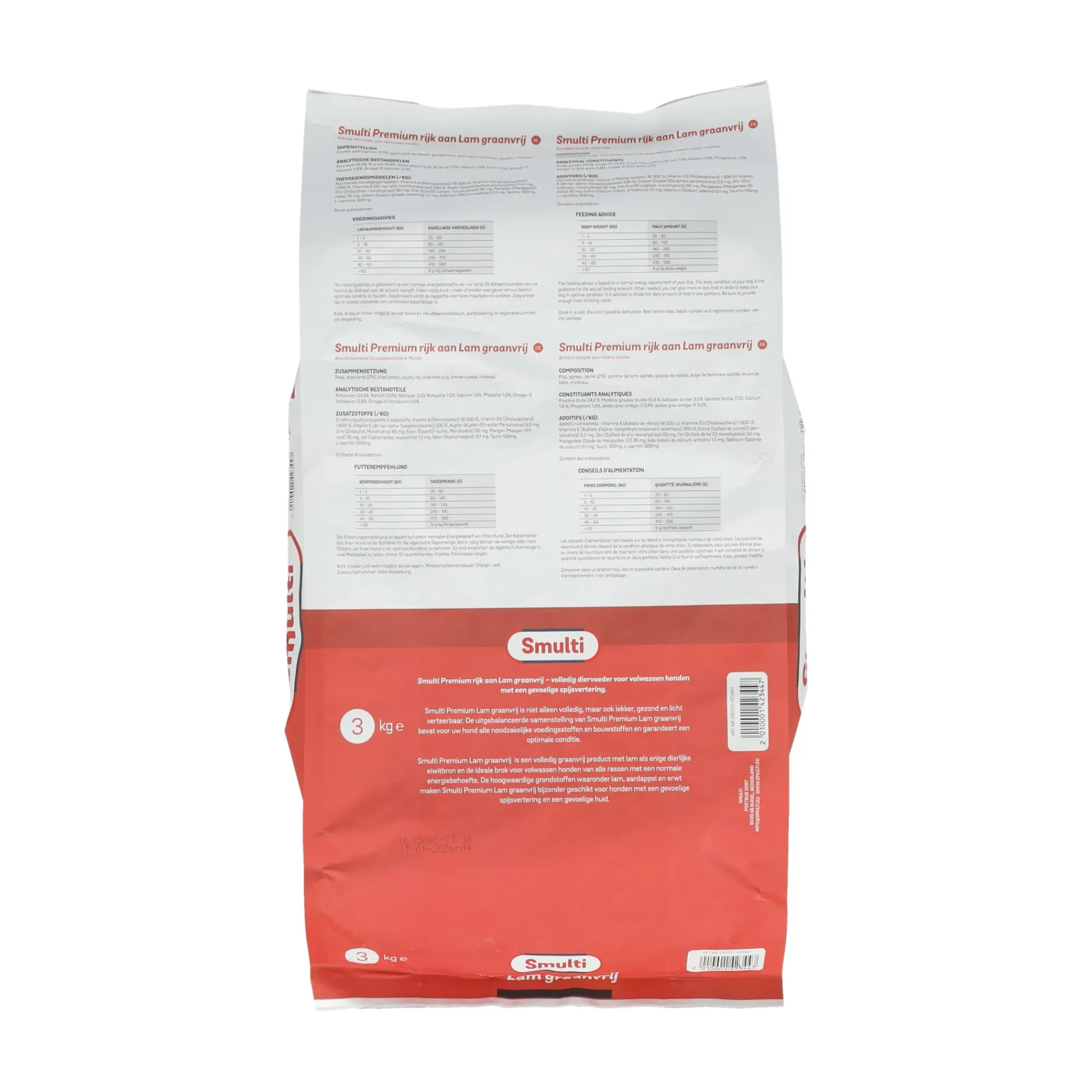 Smulti Hondenvoer>Voer hond Premium graanvrij lam 3kg